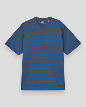 Cotton Jersey Stripe Frode Tee - Asphalt/Lapis Blue