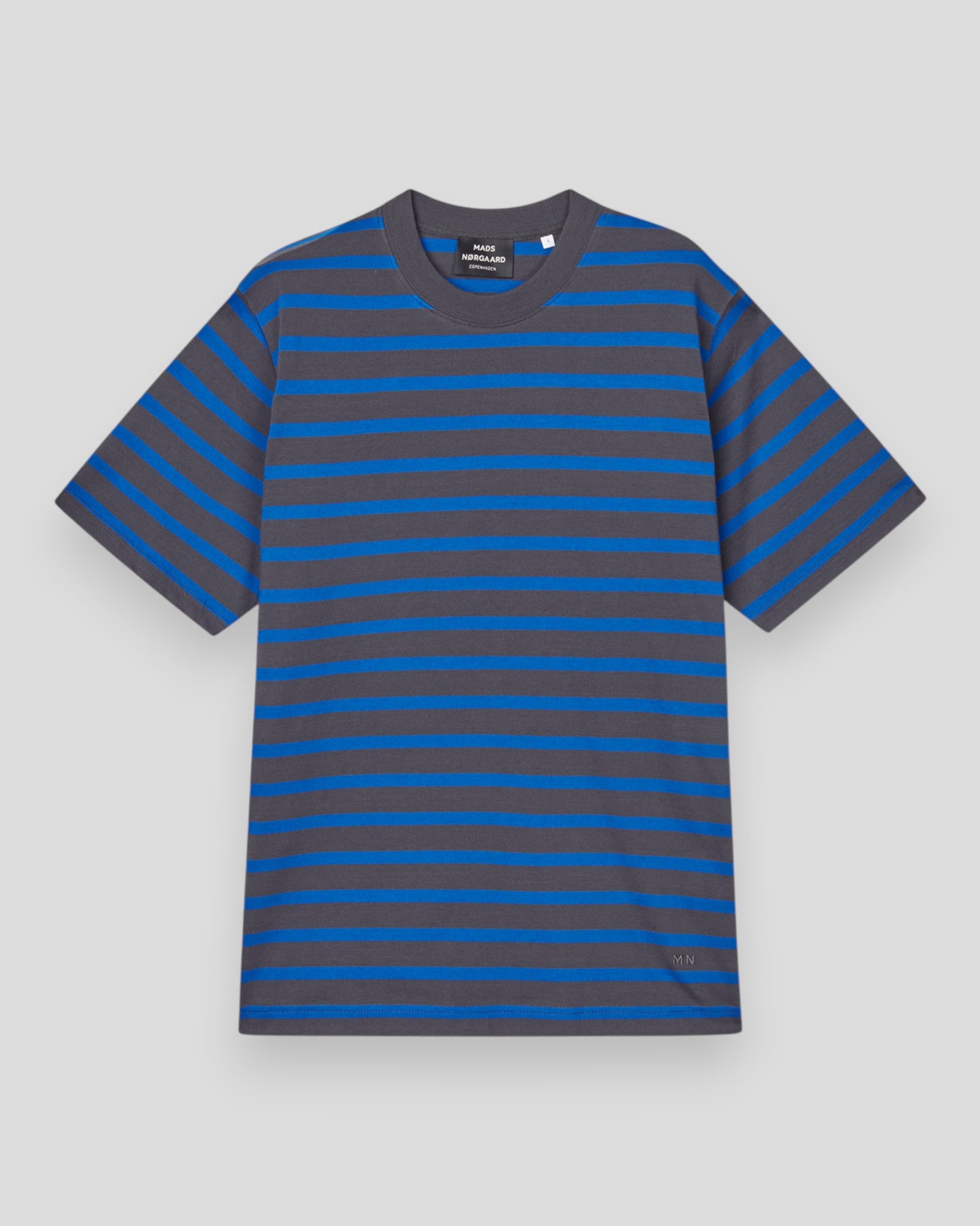 Cotton Jersey Stripe Frode Tee - Asphalt/Lapis Blue