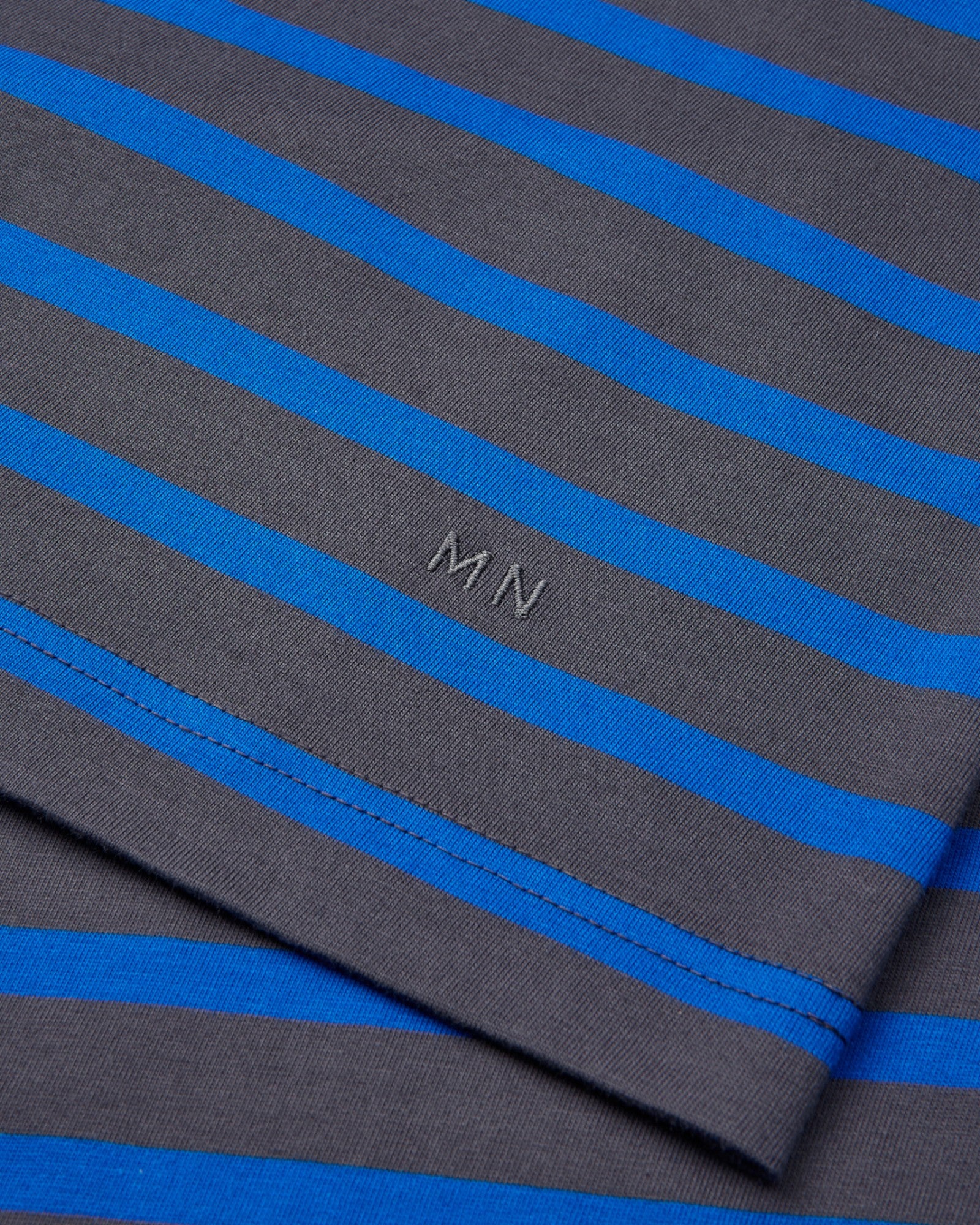 Cotton Jersey Stripe Frode Tee - Asphalt/Lapis Blue