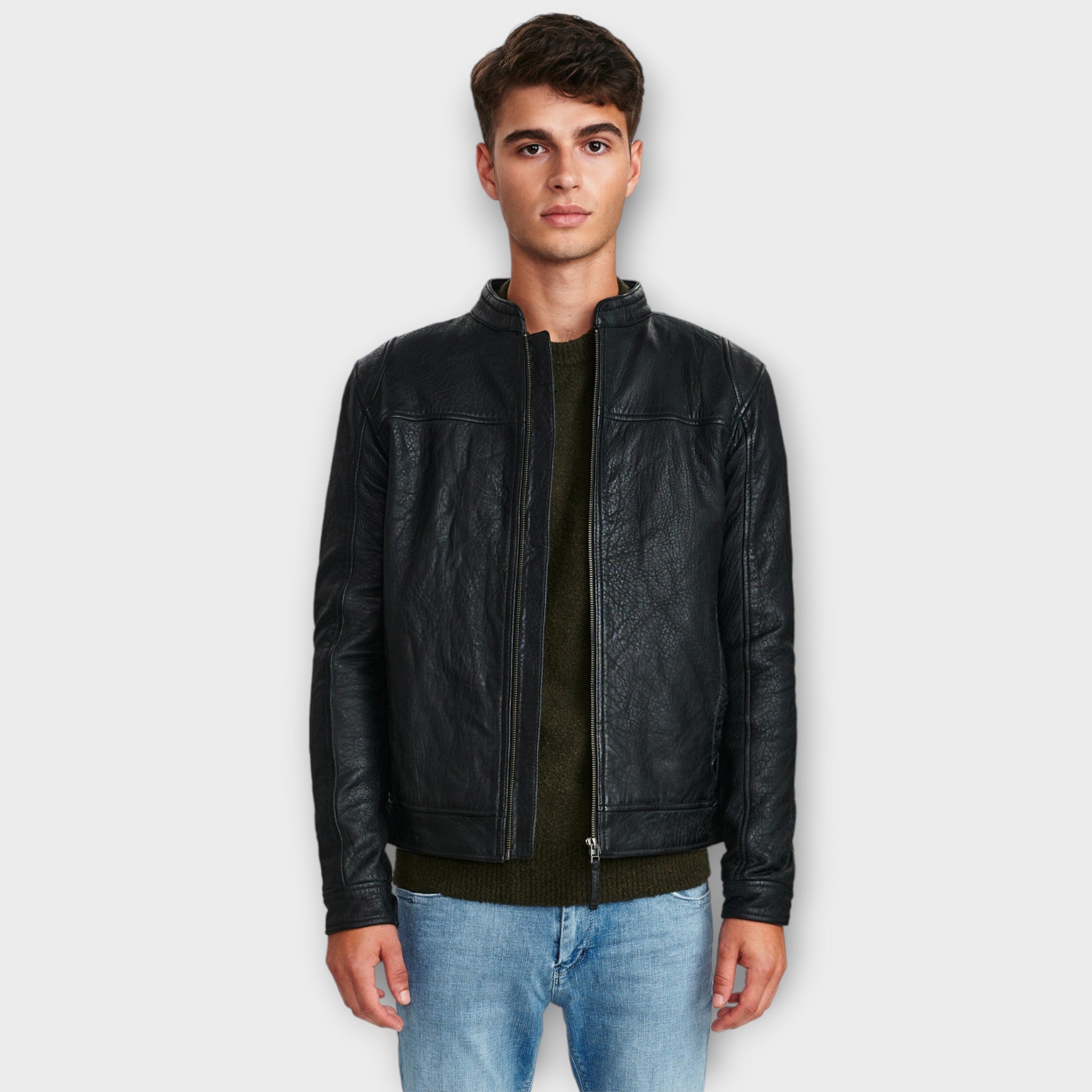 Benton Black Leather Jacket - Black - The Sons online