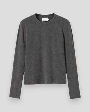 Noella Lidie LS Top i mørkegrå melange, langærmet bluse med blødt stof og afslappet pasform.