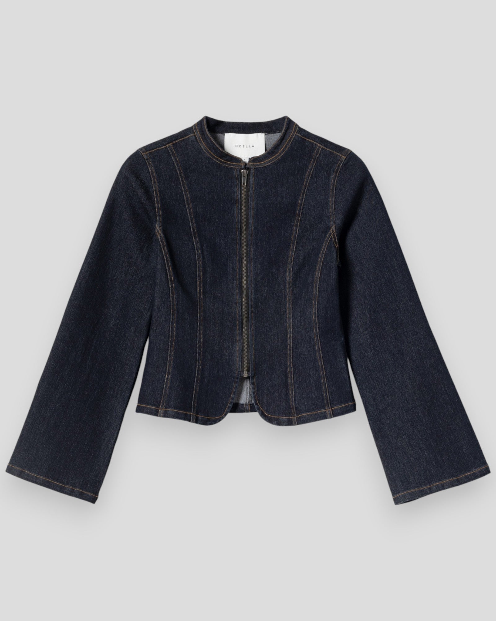 Noella N-Mazie women's blue unwashed jacket, styled as a casual shirt with a relaxed fit, displayed on a hanger.