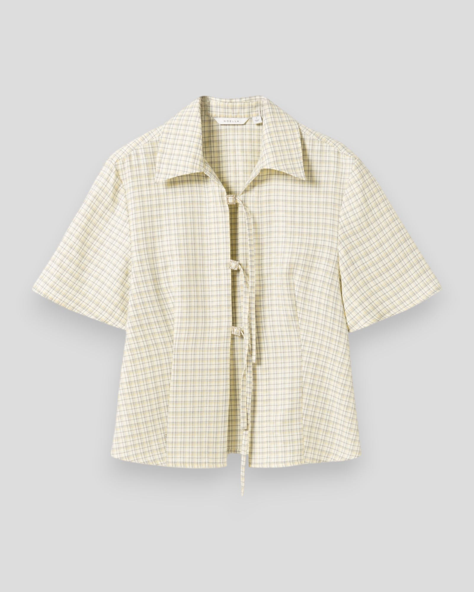 Noella N-Miko bluse til kvinder i gul og sort tern med løstsiddende pasform og krave.