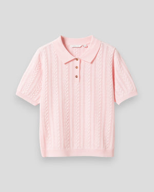 Noella N-Mecca Knit Polo til kvinder i baby pink med rund hals og korte ærmer, blødt og stilfuldt casual beklædningsstykke