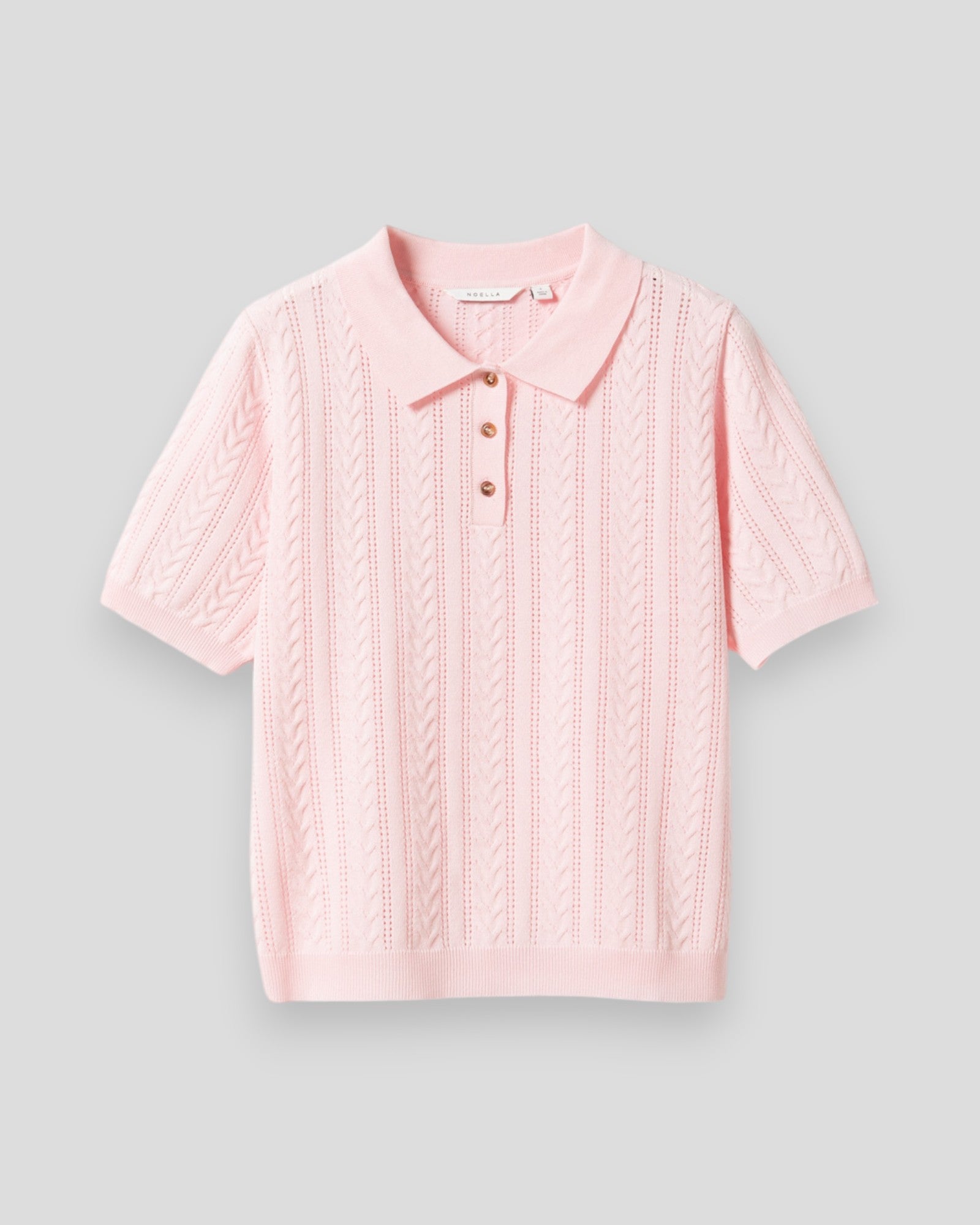 Noella N-Mecca Knit Polo til kvinder i baby pink med rund hals og korte ærmer, blødt og stilfuldt casual beklædningsstykke