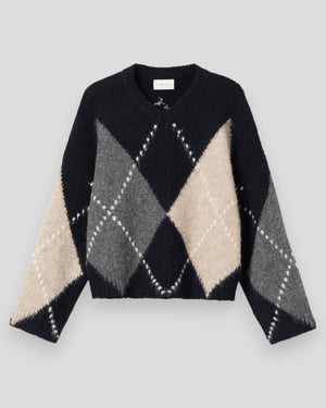 Noella Lai Knit women's navy mix knit sweater with a textured pattern, casual and cozy for everyday wear.