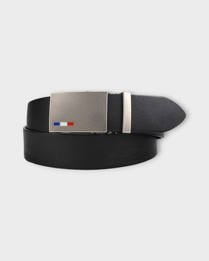 Black Bosswik 6802/35 belt with sleek design and metal buckle, displayed on a neutral background.