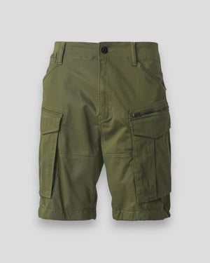 G-STAR RAW Rovic Zip Relaxed Shorts i sagefarve, afslappet pasform, synlig med lynlåsdetaljer og lommer foran.