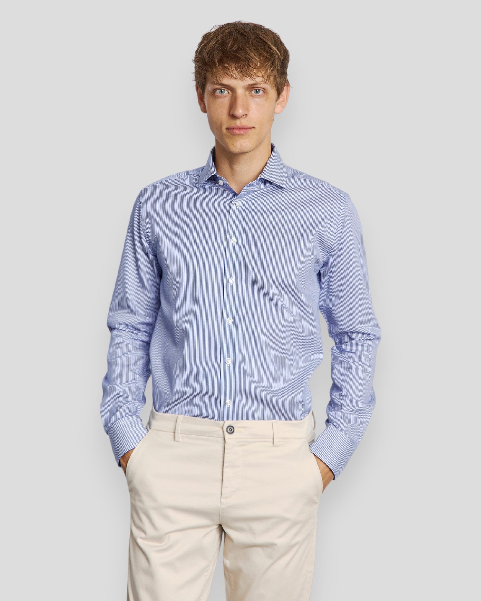 Alvarez Slim Fit Shirt - Dark Blue/White Stripes