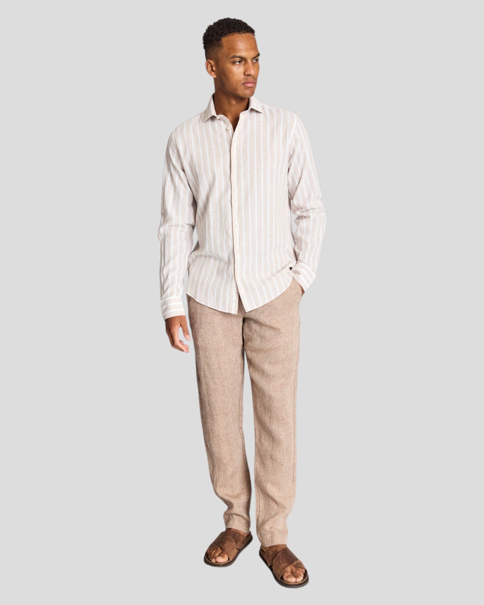 Burgos Casual Modern Fit Shirt - Sand/White
