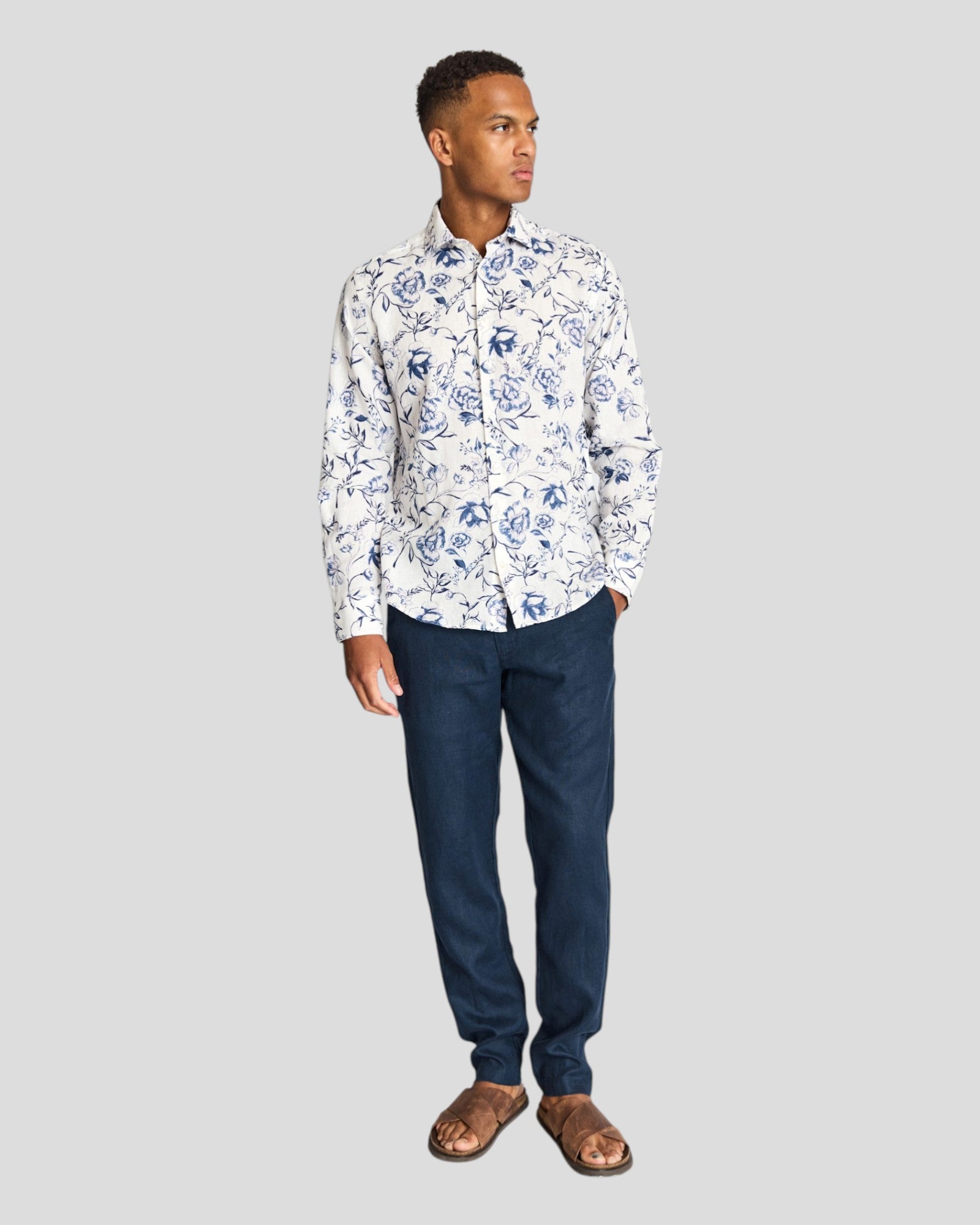 White Mengel casual modern fit shirt by Bruun & Stengade, displayed flat showing collar, buttons, and clean design.
