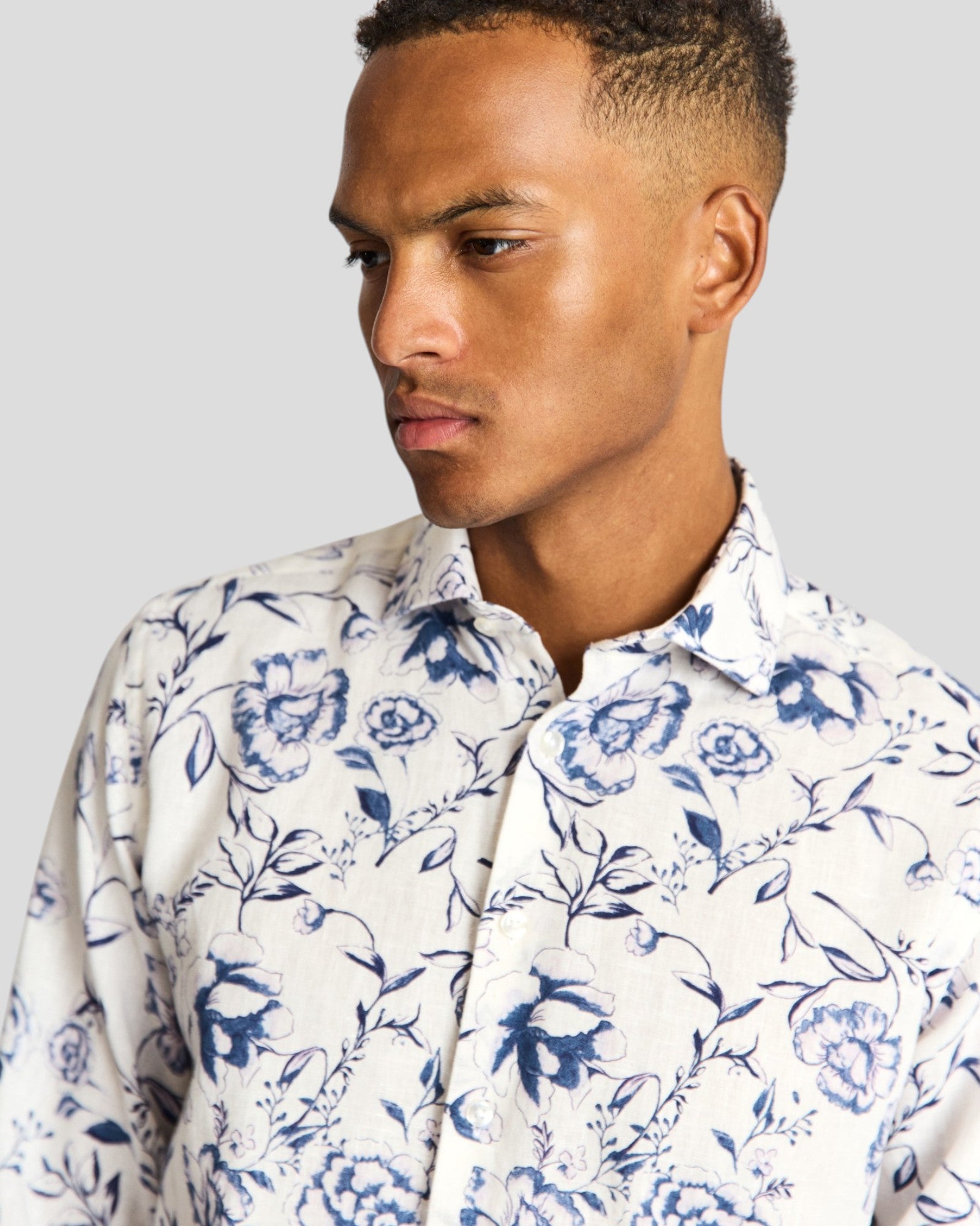 White Mengel casual modern fit shirt by Bruun & Stengade, displayed on a hanger against a neutral background.