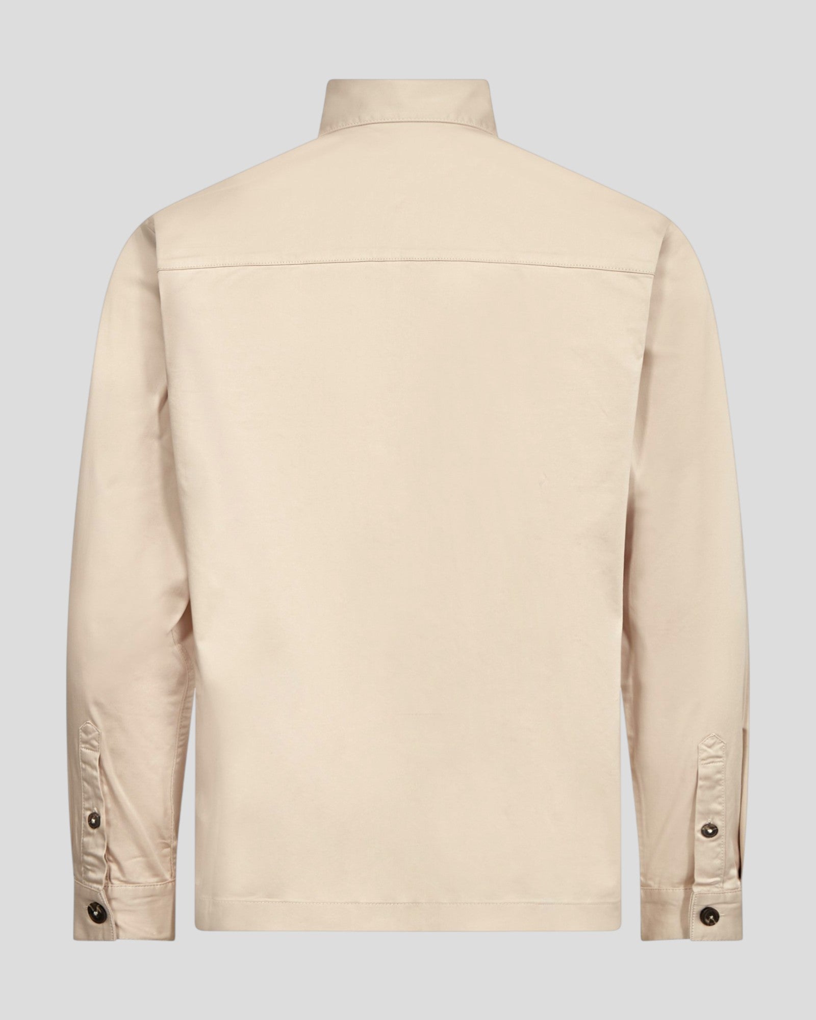 Bruun & Stengade Rocco regular fit overshirt in neutral fabric, shown with button-front and chest pockets.
