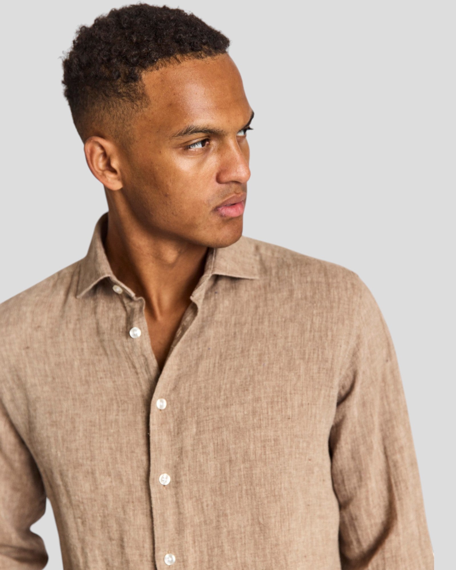 Brown Tahaka Modern Fit Shirt by Bruun & Stengade, shown laid flat with collar and button details.