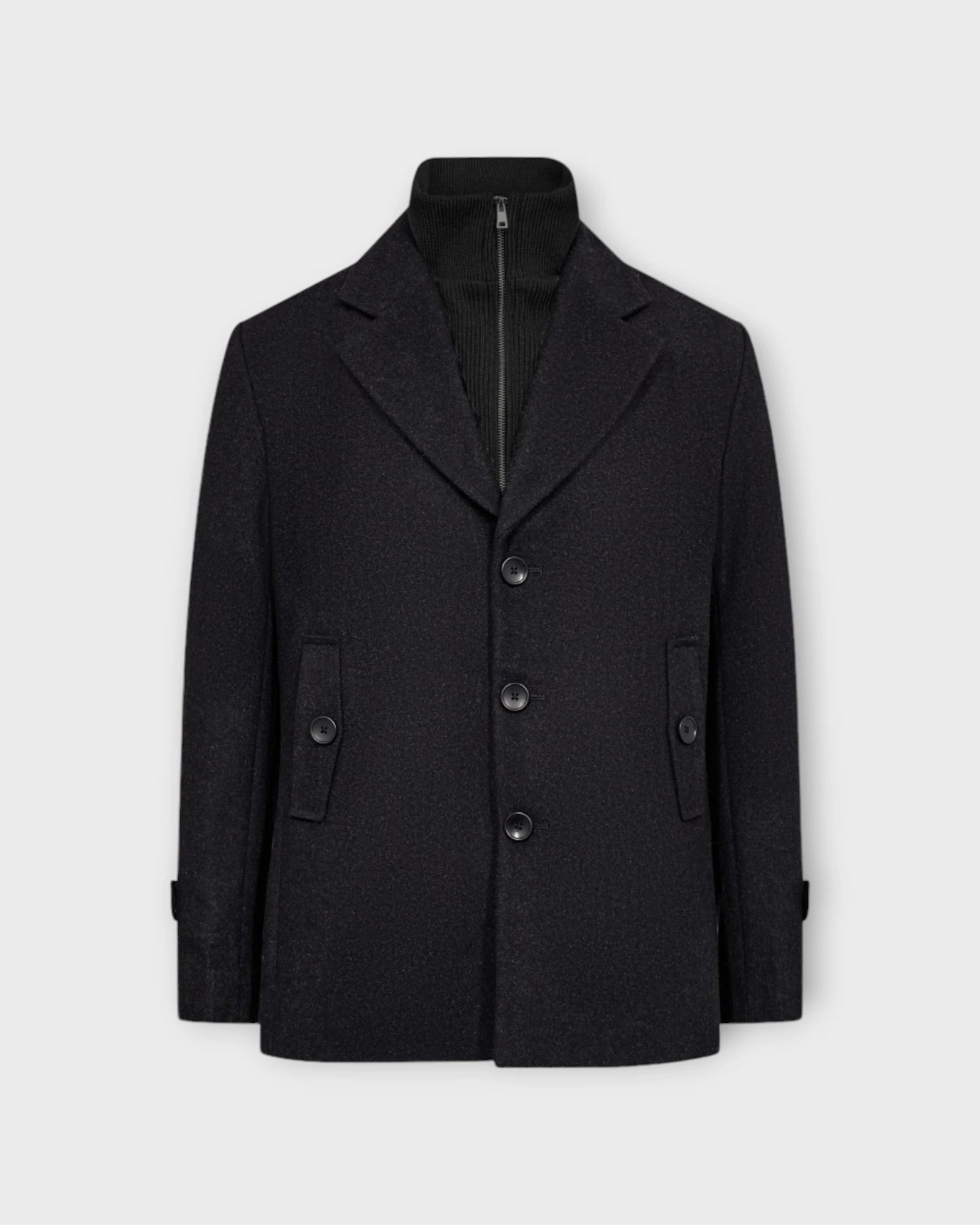 Kodiak Regular Fit Coat Charcoal - Grå Meleret Bruun & Stengade Herre Frakke. Her set forfra.