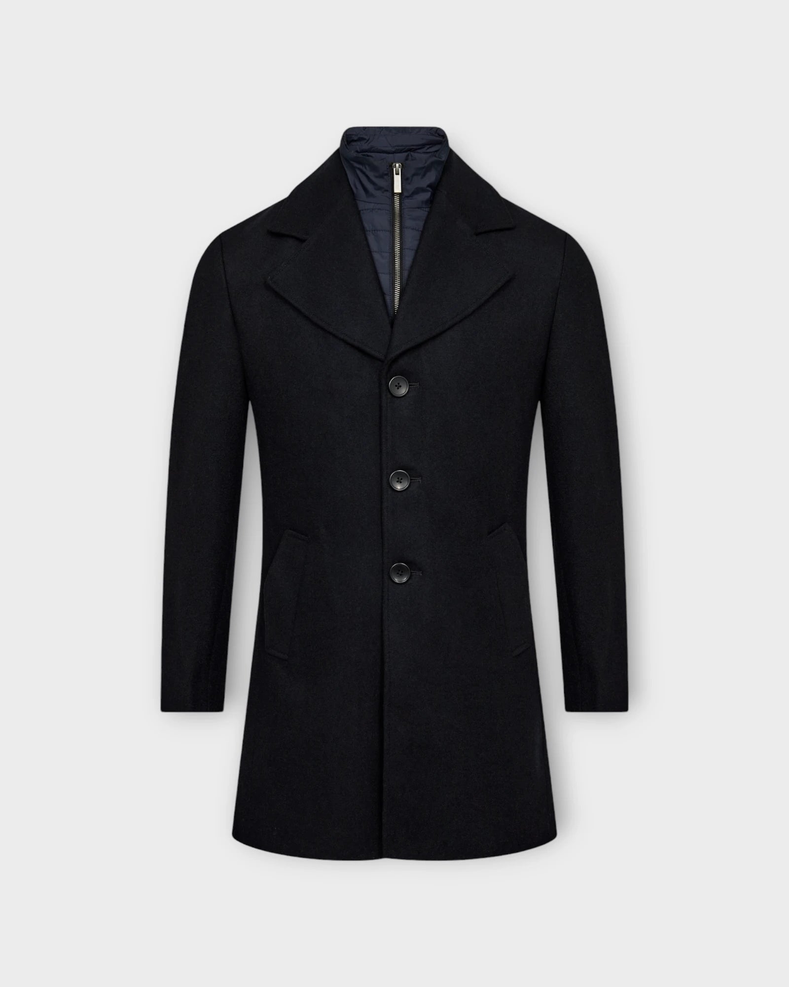 Portmore Slim Fit Coat Navy - Mørkeblå Bruun & Stengade Uldfrakke til Mænd. Her set forfra.