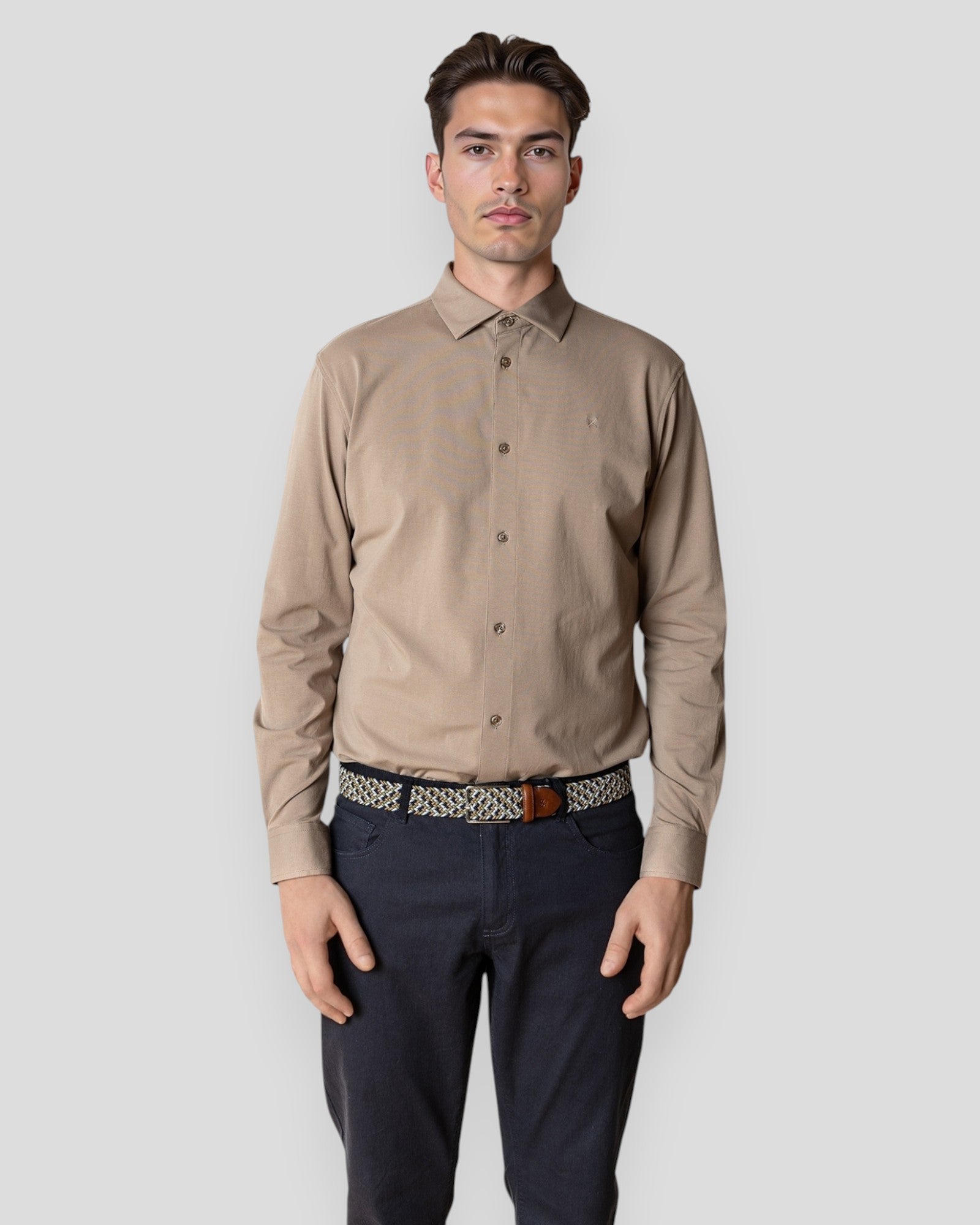 Clean Formal Stretch Shirt LS - Brindle Beige
