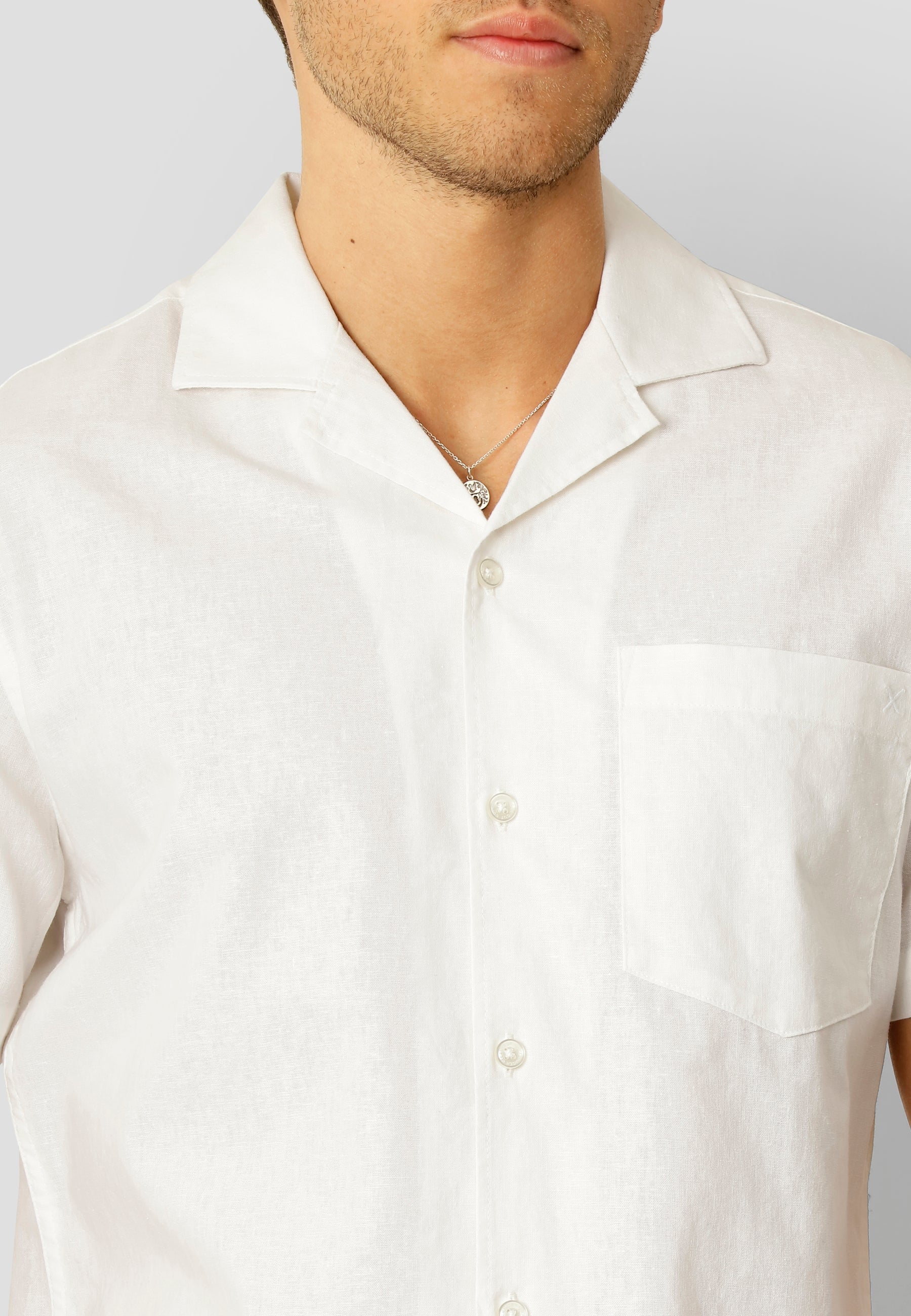 Bowling Cotton Linen Shirt S/S - White