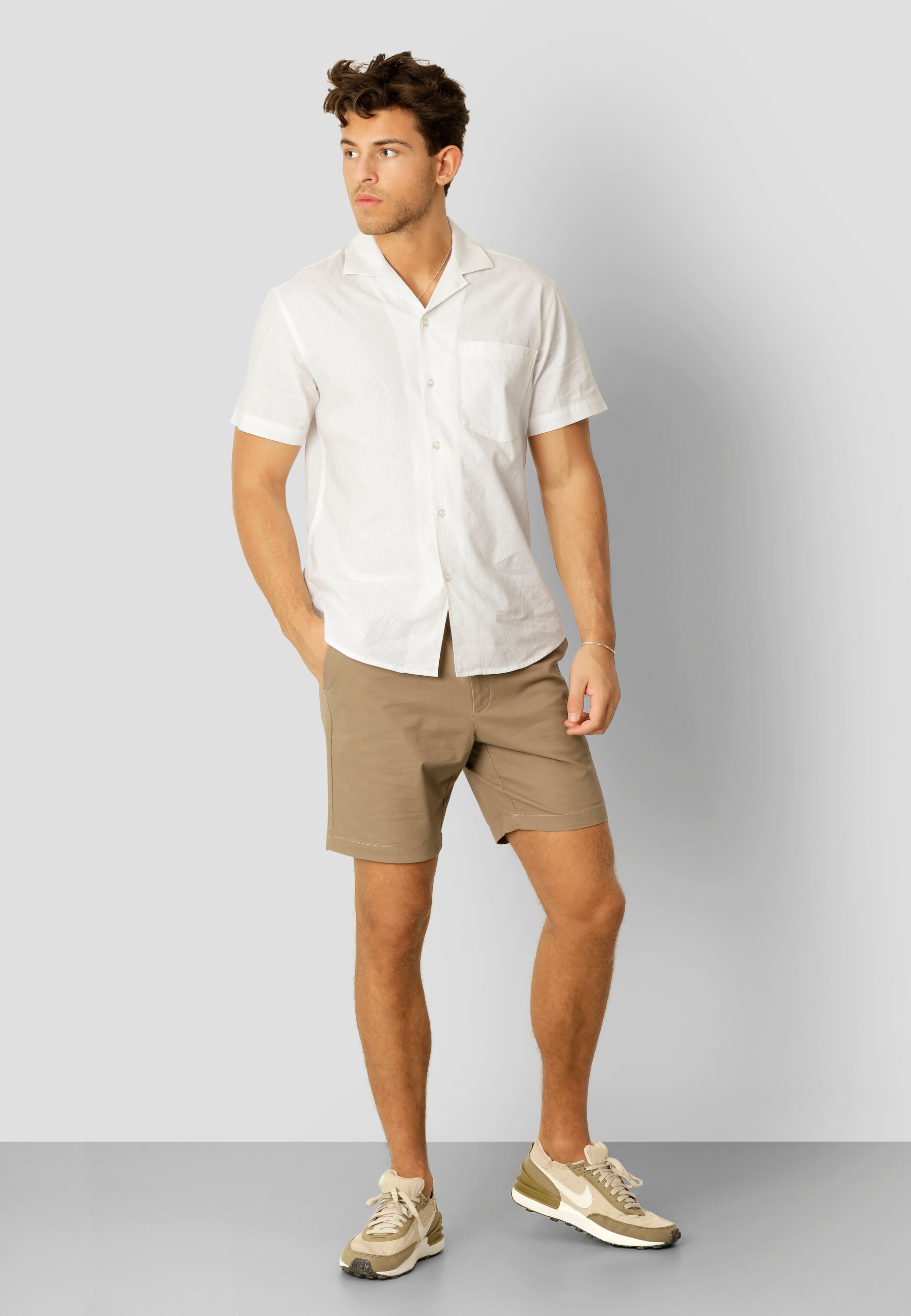 Bowling Cotton Linen Shirt S/S - White