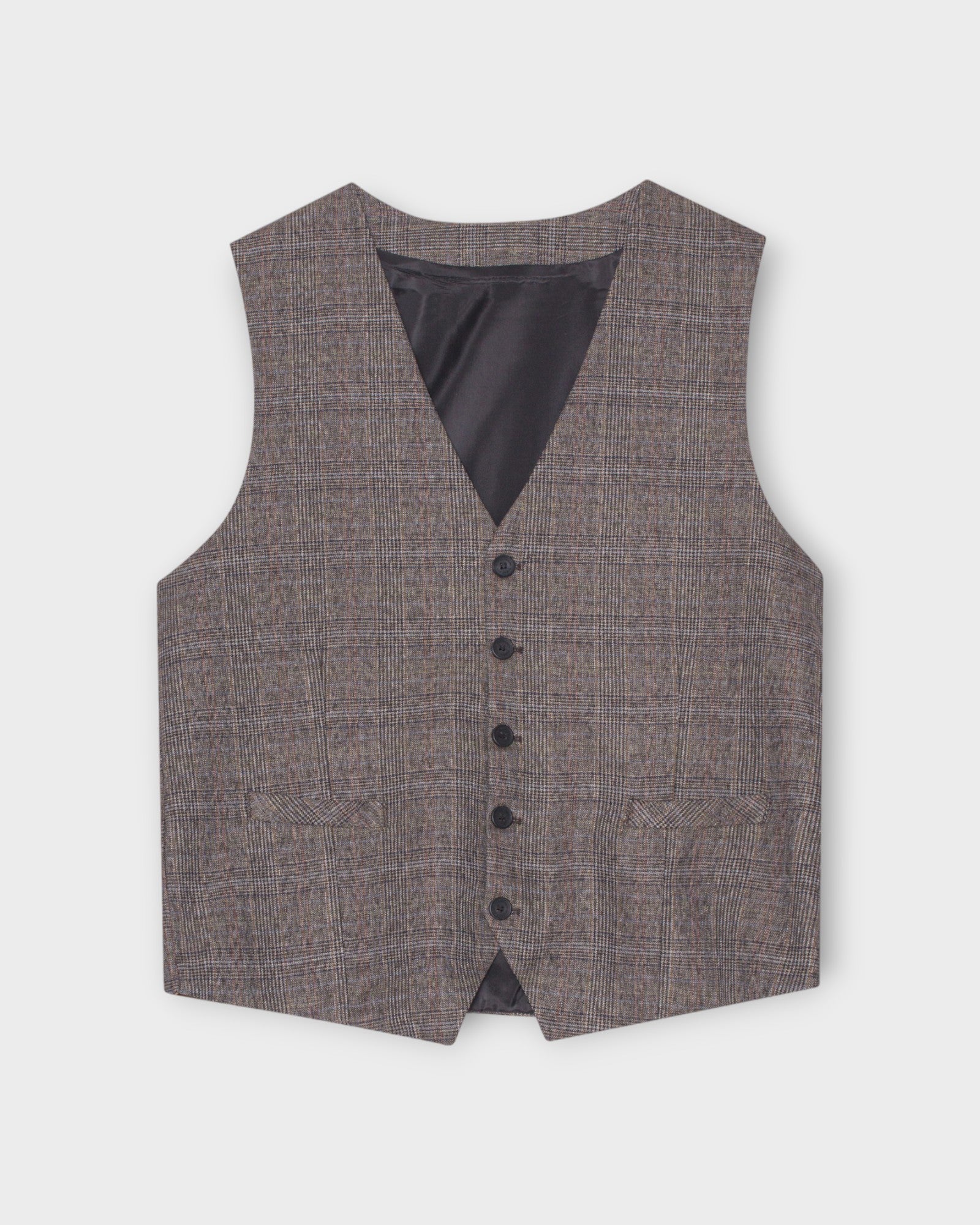 Sebastian Xo Waistcoat Dark Grey Check - En Clean Cut Copenhagen Ternet herre Vest. Her set forfra.