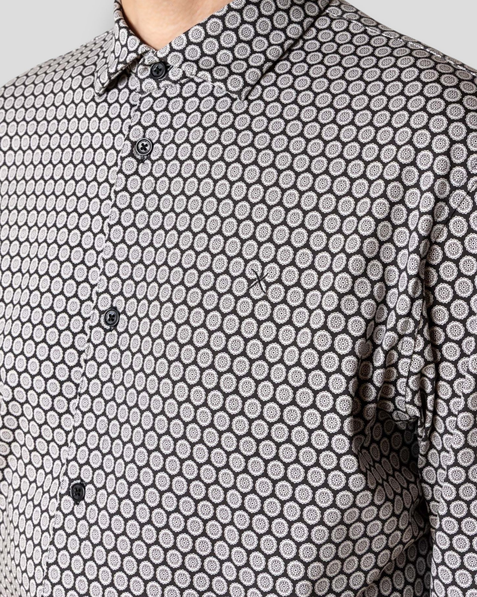 Clean Formal AOP Stretch Shirt LS - Black