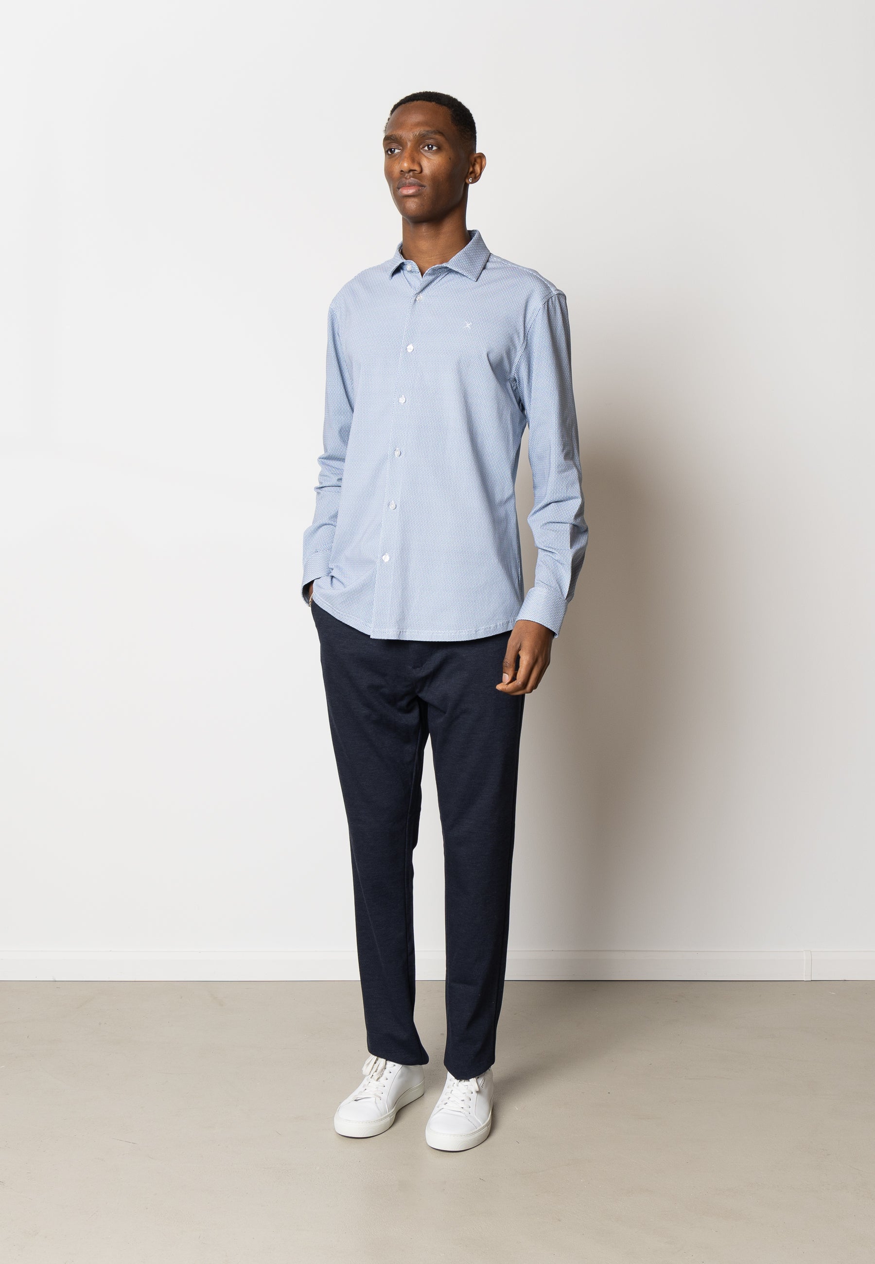 Clean Formal Aop Stretch Shirt Ls - Light Blue Col 5