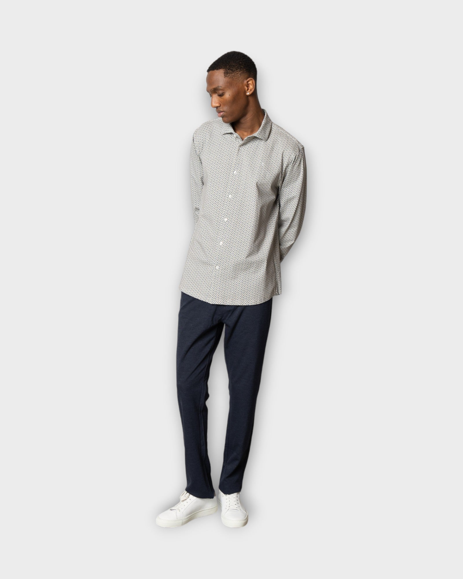 Clean Formal Aop Stretch Shirt Ls - Grey Col 4