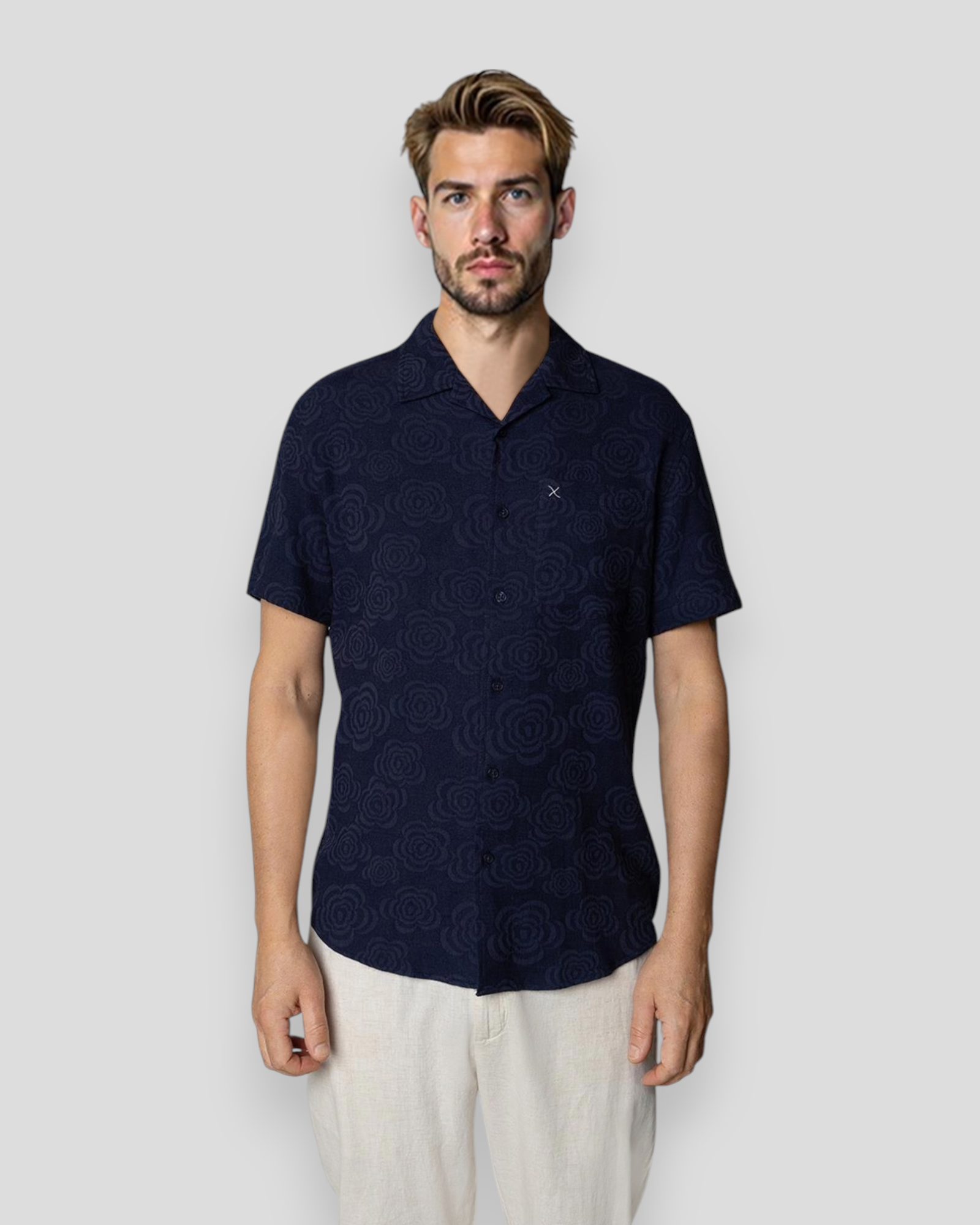 Bowling Carter Linen Shirt SS - Navy