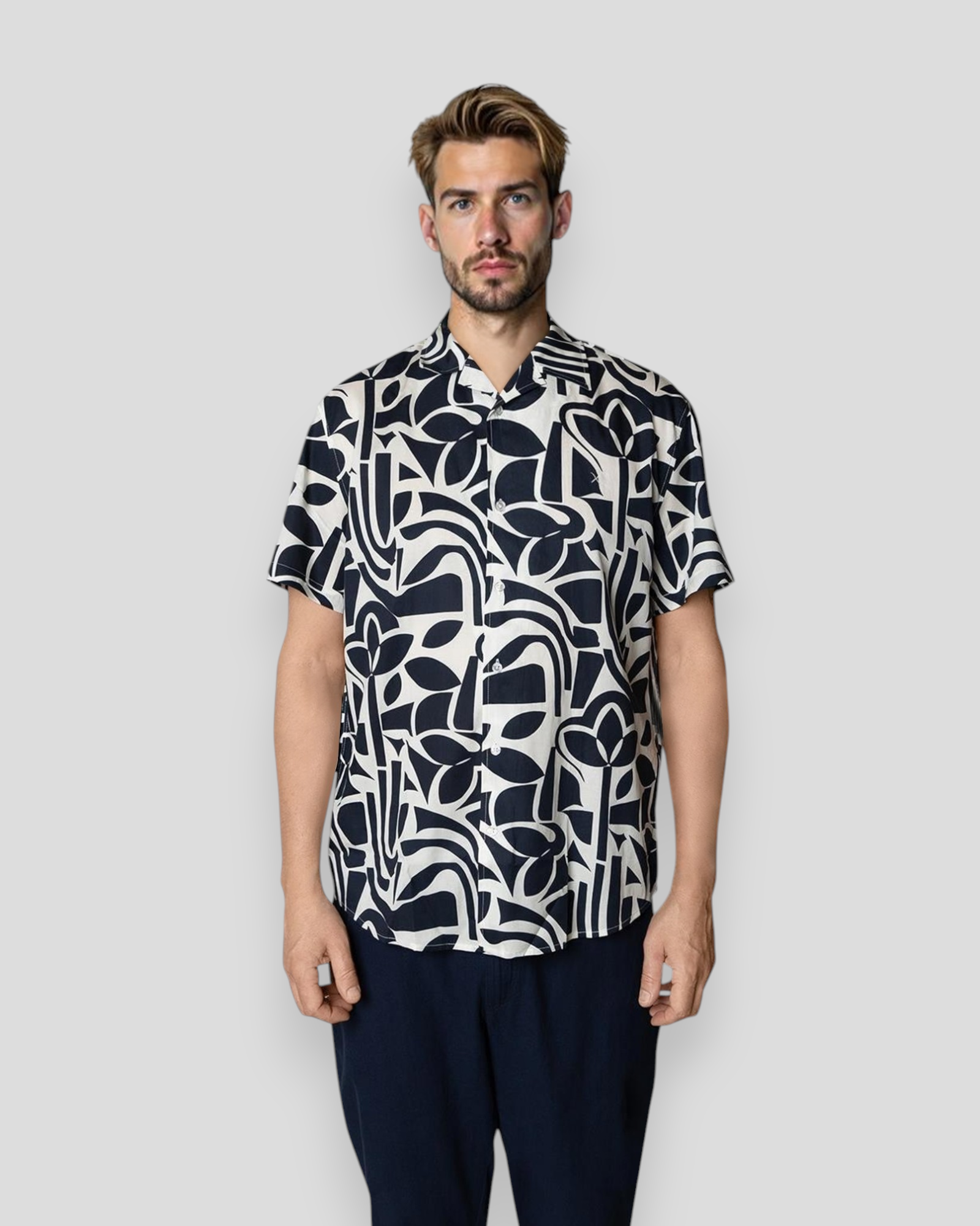 Bowling Noah Shirt SS - Navy/Ecru