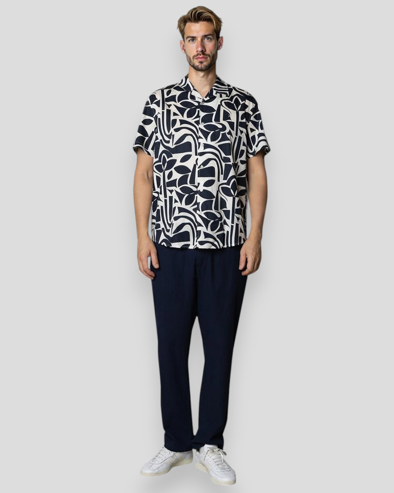 Bowling Noah Shirt SS - Navy/Ecru