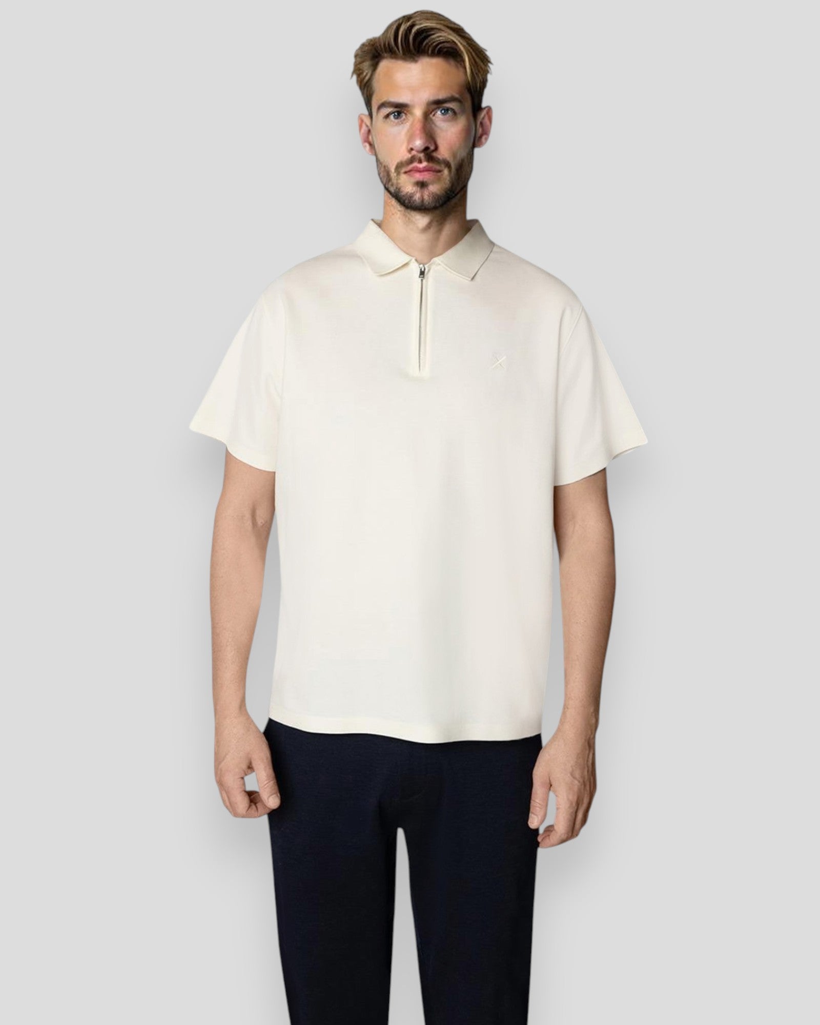 Joss Polo SS Half Zip - Ecru