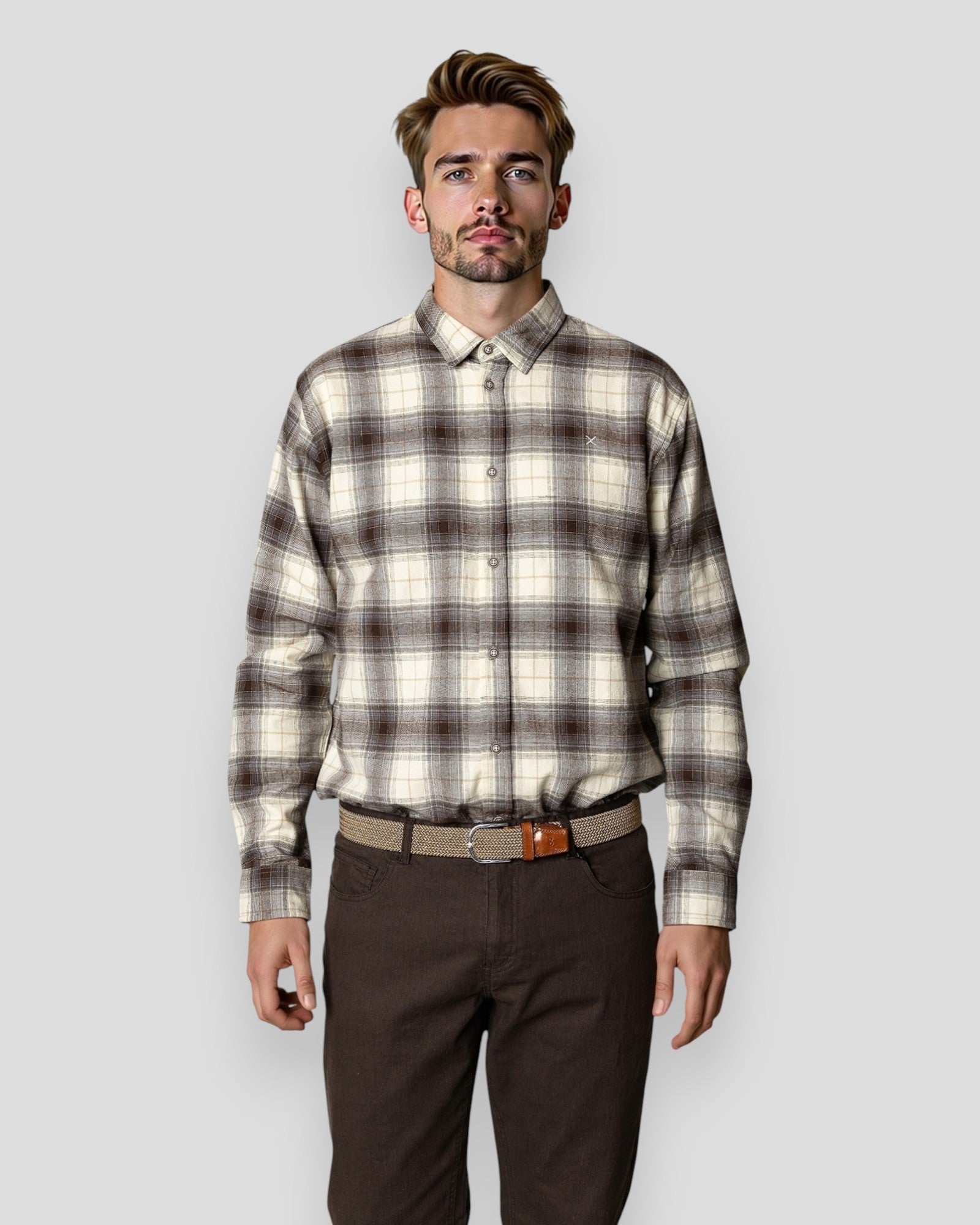 Dylan Checked Flannel Shirt - Ecru/Brown