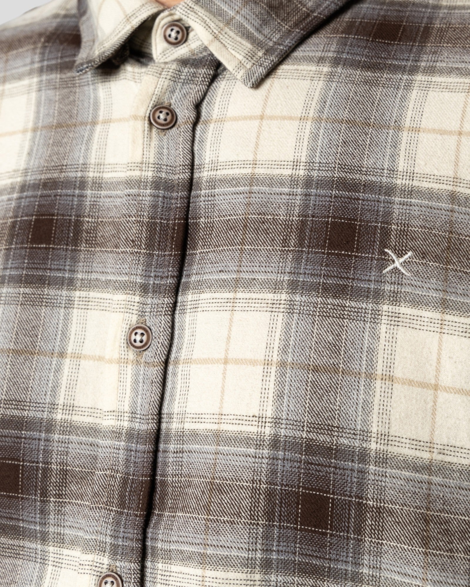 Dylan Checked Flannel Shirt - Ecru/Brown