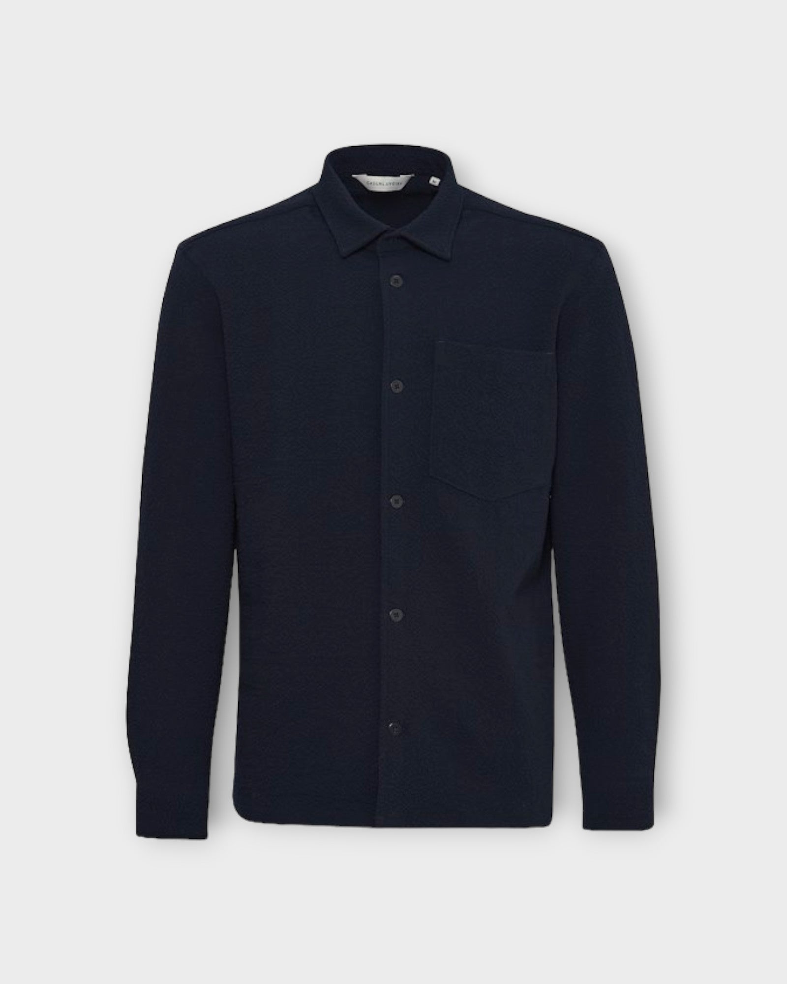 Alvin LS Waffle Shirt Dark Navy - Blå Ternet Casual Friday Overshirt til Mænd. Her set forfra.