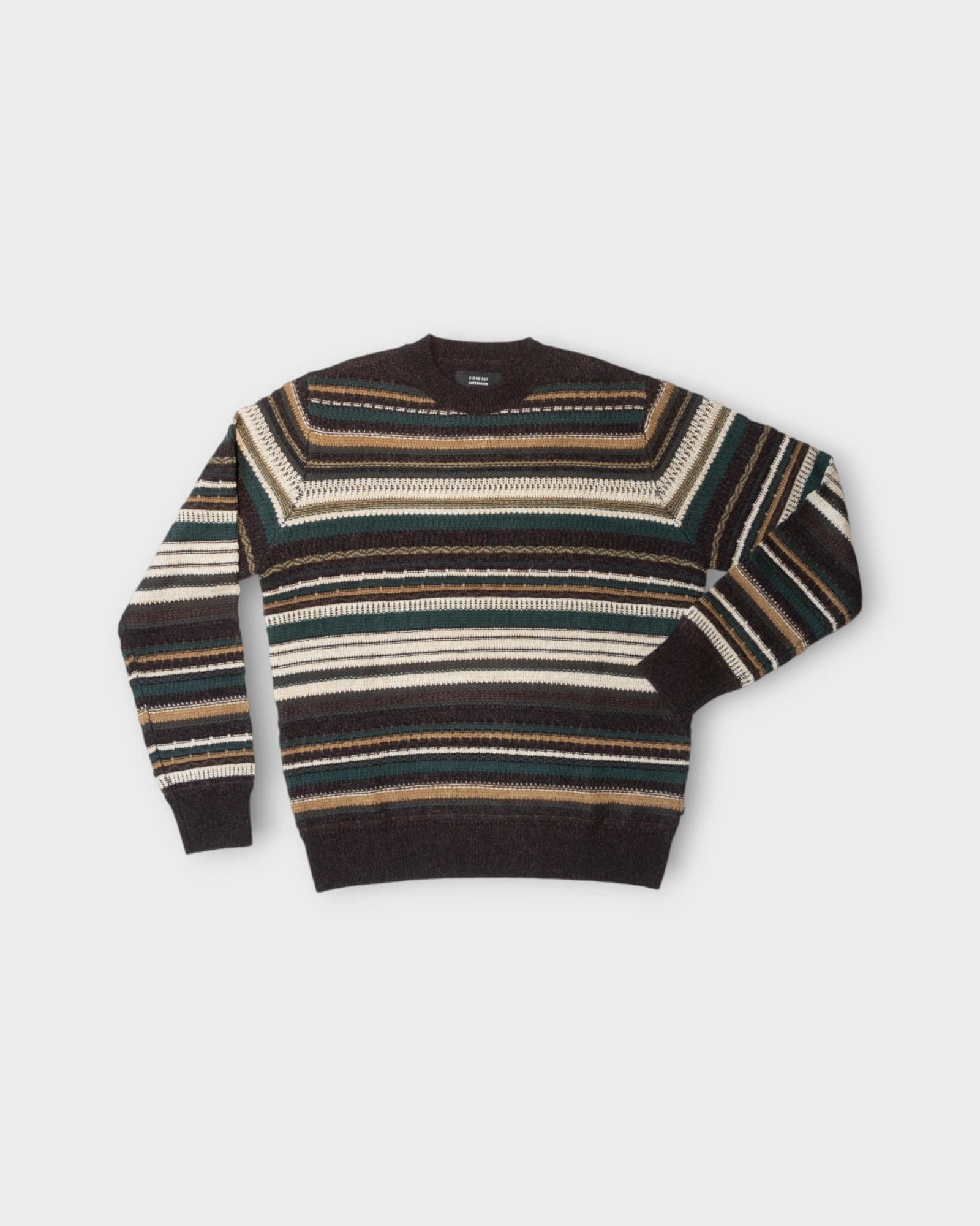 Phillip Wool Knit - Deep Green/Ecru Stripe - Stribet Clean Cut Copenhagen Herre Strik. Her set forfra.