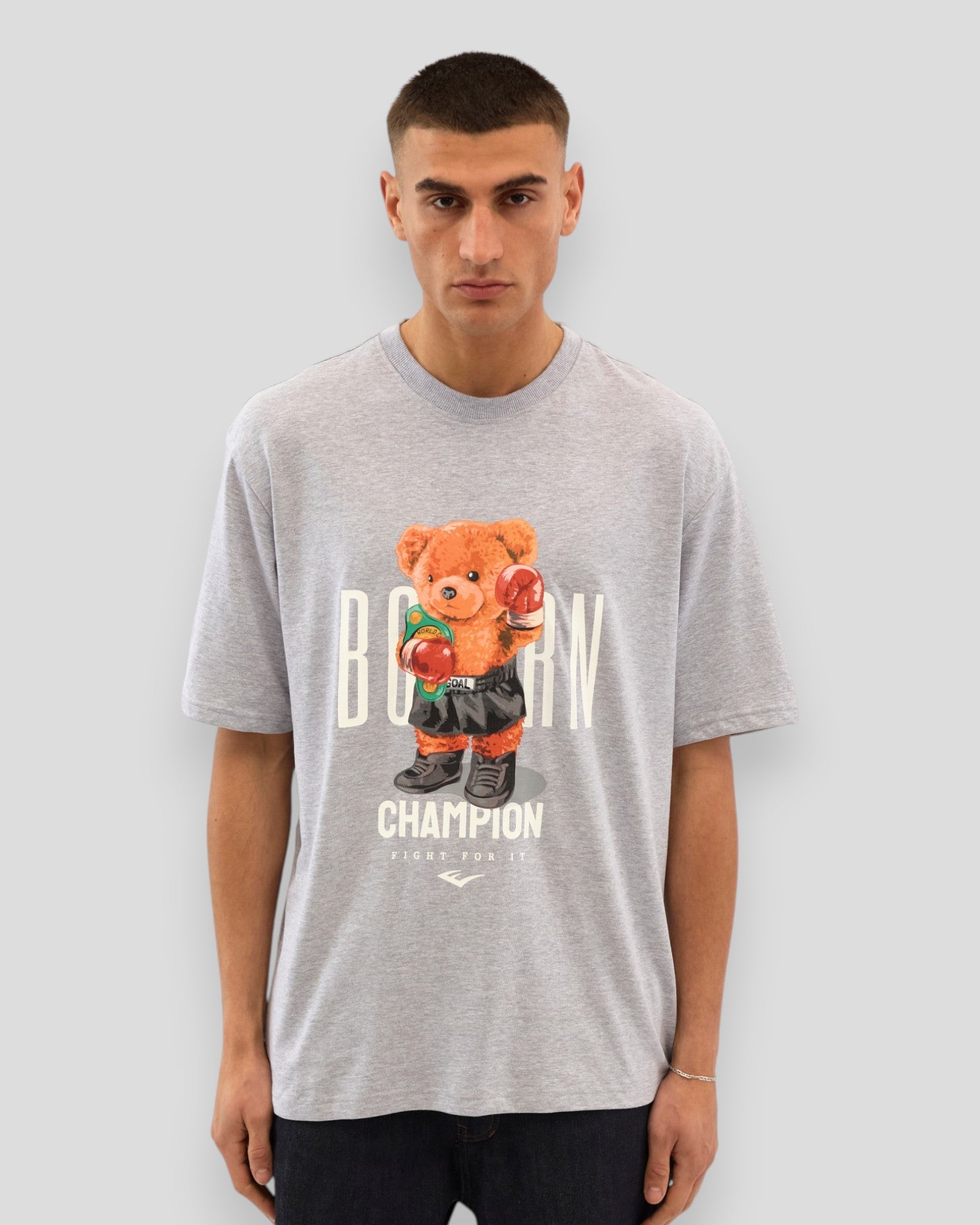 Everlast Born Champion tee in light grey melange fabric, featuring a comfortable fit and classic crew neck design.