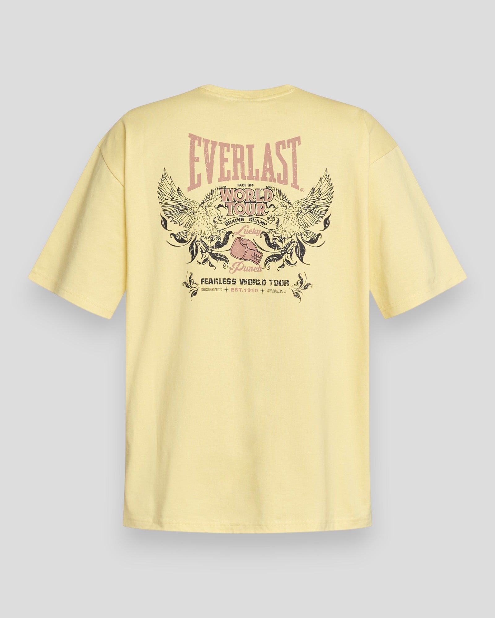 Gul Everlast Lucky Punch T-shirt med tryk foran, afslappet pasform og blødt bomuldsmateriale.