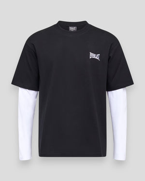 Sort Everlast T-shirt med lagdelt ryglogo og kort ærme, afslappet stil, blødt bomuldsstof, foran logo detalje