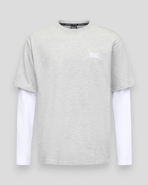 Lyserødt gråt lagdelt baglogo T-shirt fra Everlast med lang ærme og logo foran, afslappet sportstøj til hverdag.
