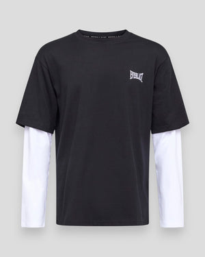 Everlast layered back logo camo long sleeve tee in black with bold logo design and camo pattern.