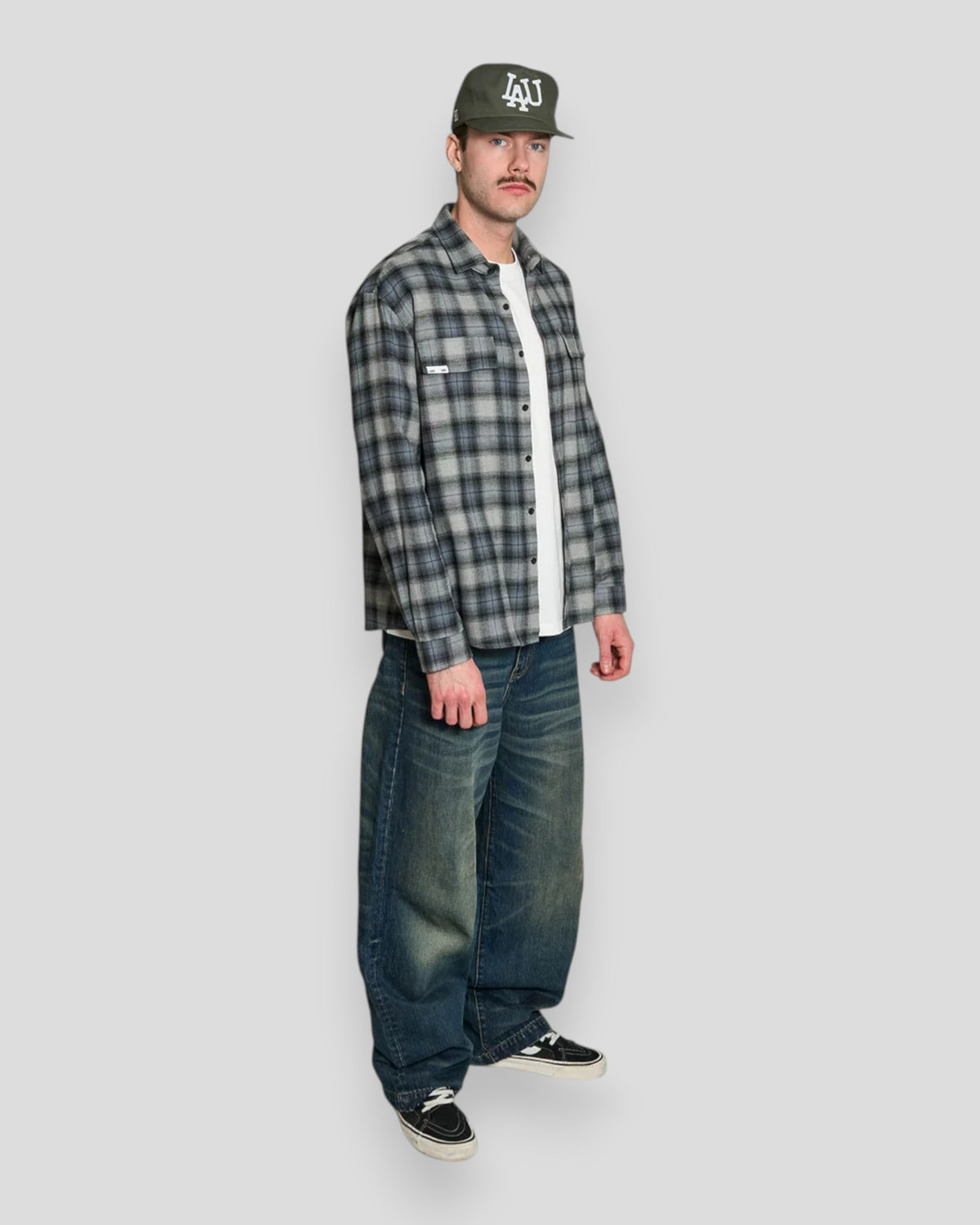 Patch Flannel Shirt - Black/Grey