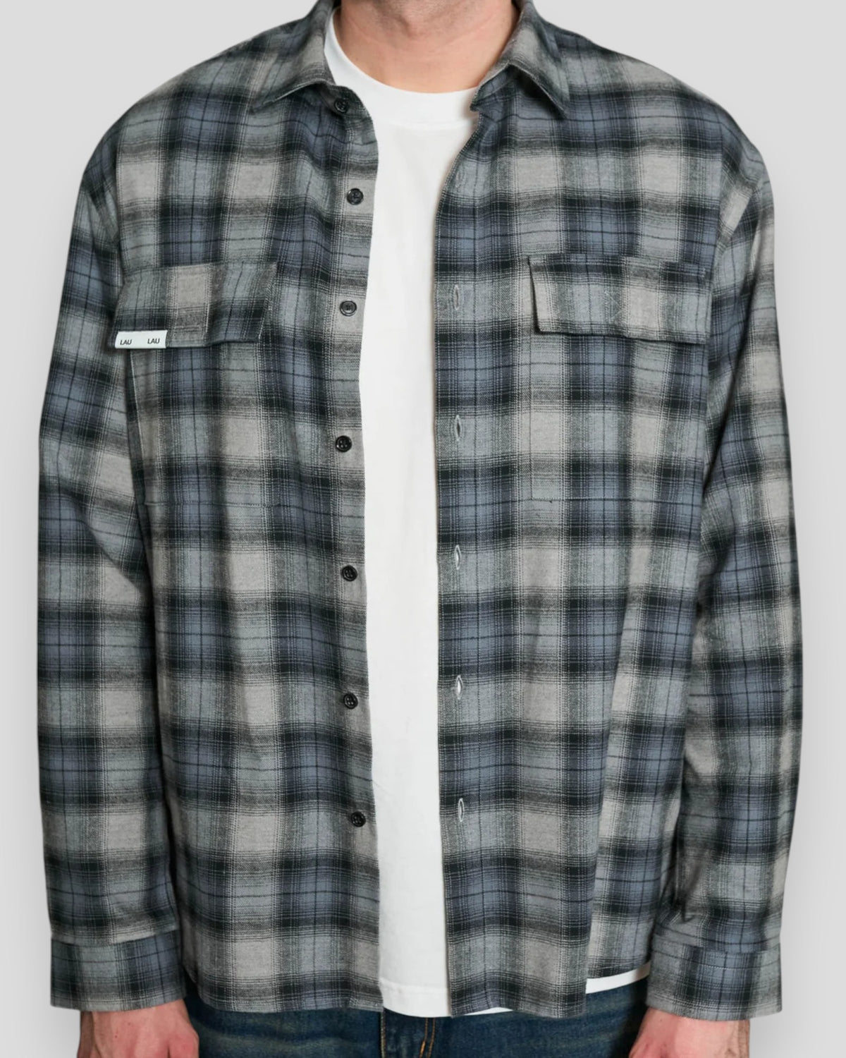 Patch Flannel Shirt - Black/Grey