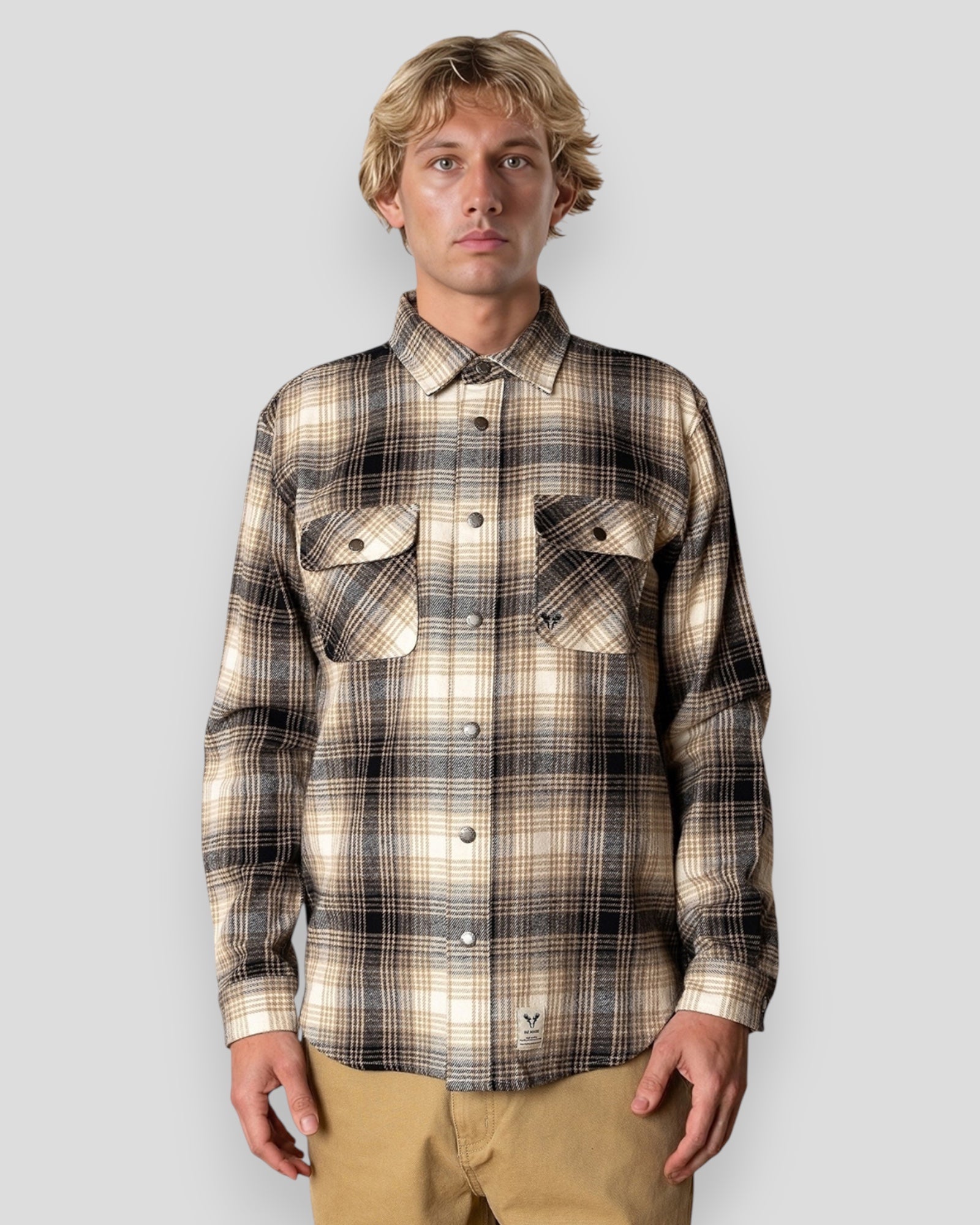 Adrian Cotton Check Shirt - Sand/Black