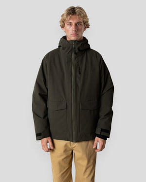 Fat Moose Dominik jacket in Beetle Green, showcasing its stylish outdoor jacket design with a front zipper and adjustable features.