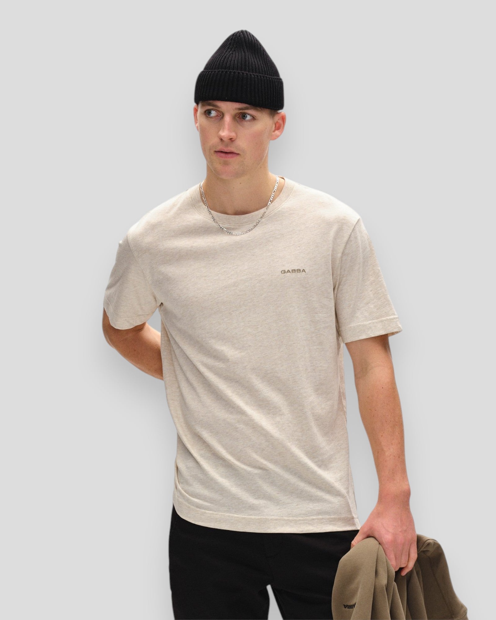 Gabba Dune Melange SS T-shirt i Sand, herre T-shirt med crew neck og regular fit i en neutral sandfarve, perfekt til afslappede og smart-casual outfits