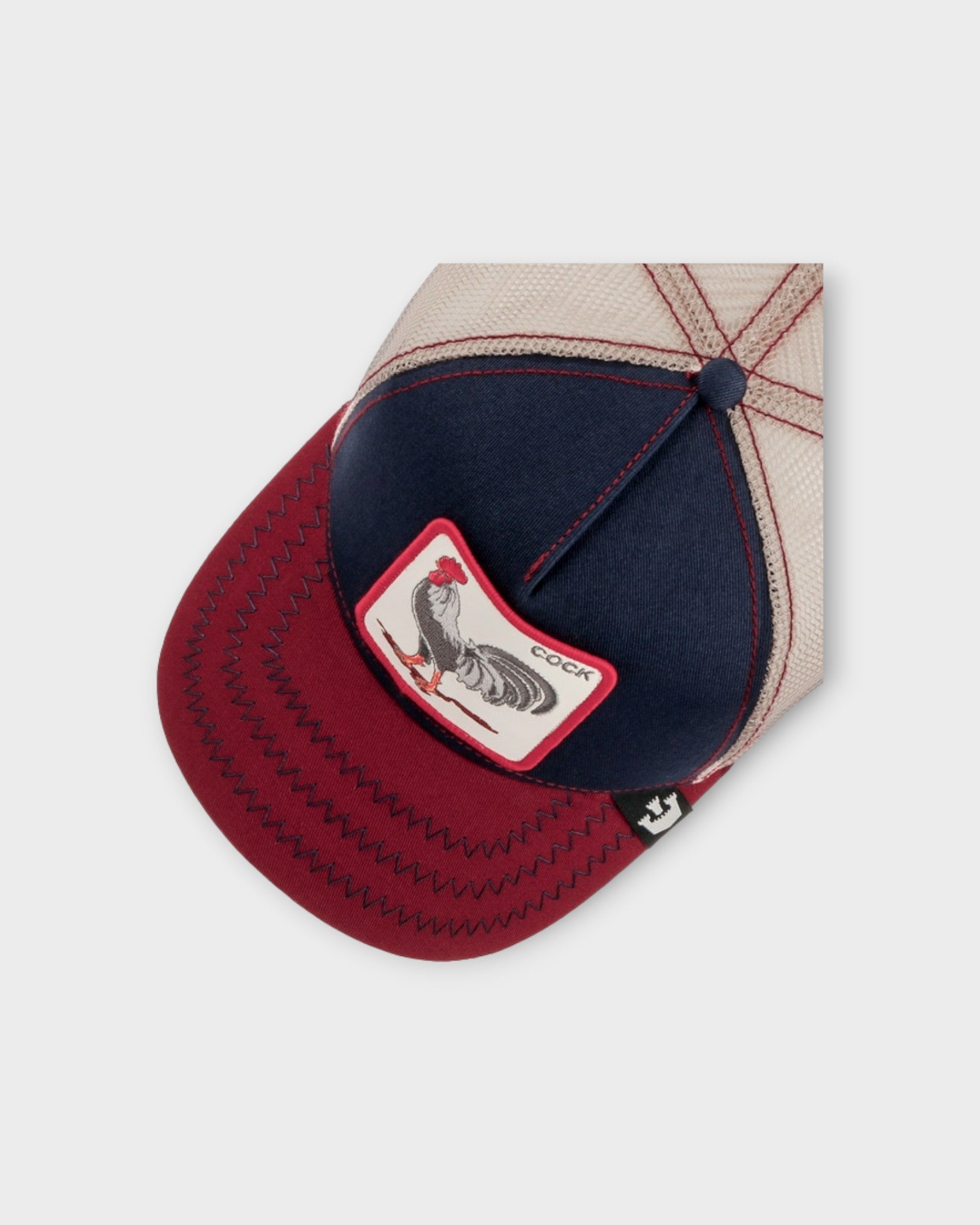 The Cock Navy - Mørkeblå Goorin Bros Trucker Cap til Mænd. Her set ovenfra.