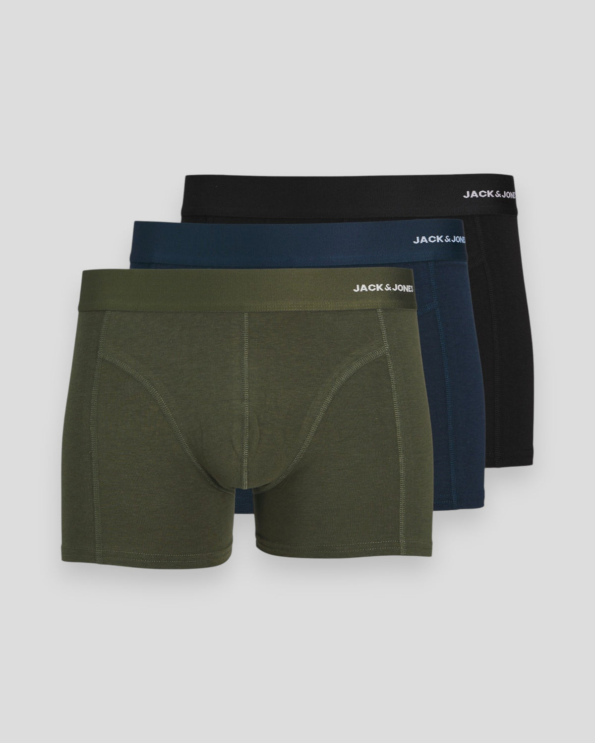 Jack & Jones Basic Bamboo trunks 3-pak i Forest Night, blødt bambusundertøj til mænd