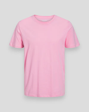Organisk basic T-shirt fra Jack & Jones med O-hals i prism pink, afslappet og stilfuld til hverdag.