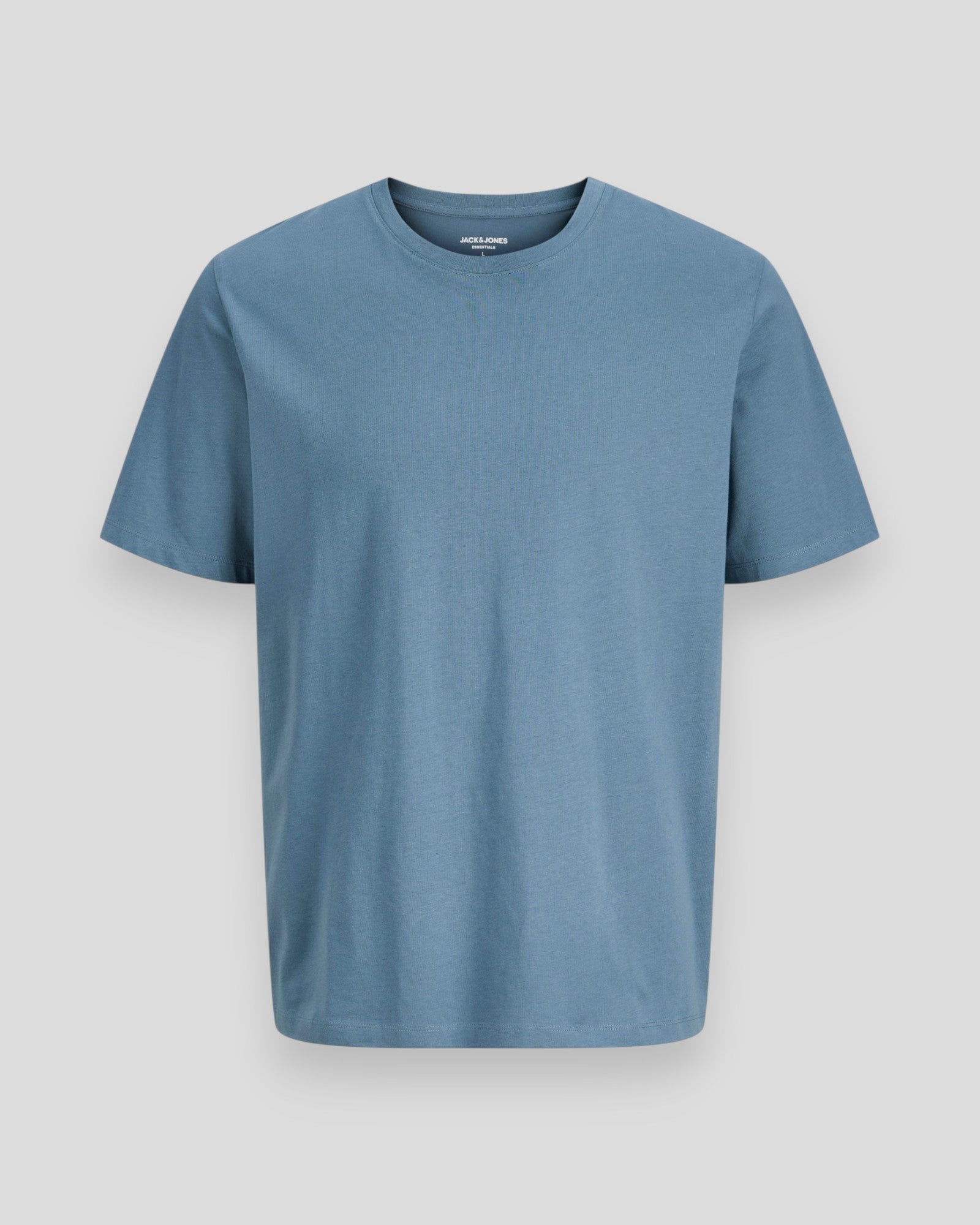 Økologisk Basic T-shirt med O-hals fra Jack & Jones i blå mirage farve, enkel og komfortabel til hverdag.