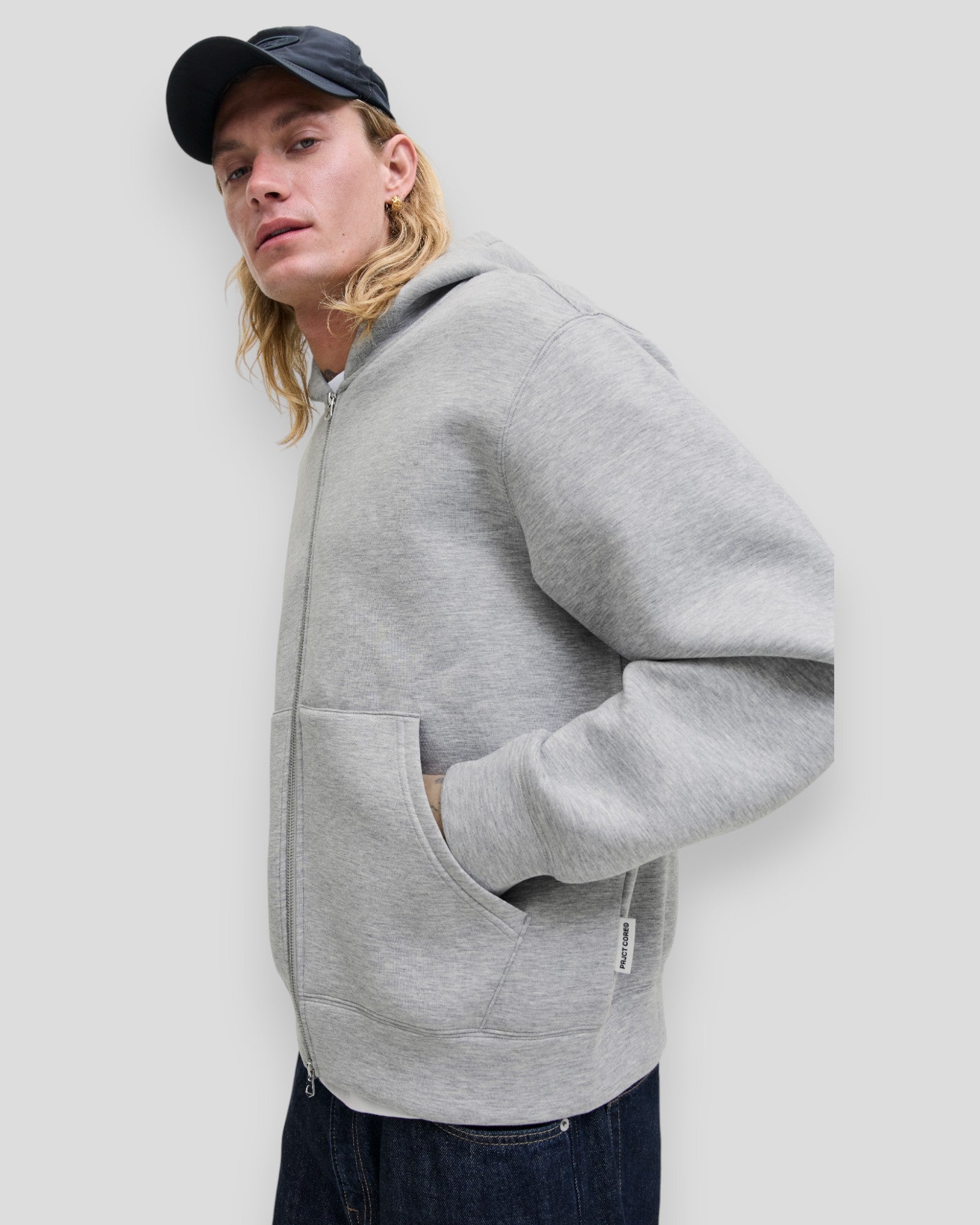 Cover Scuba Sweat Zip Hoodie - Light Grey Melange